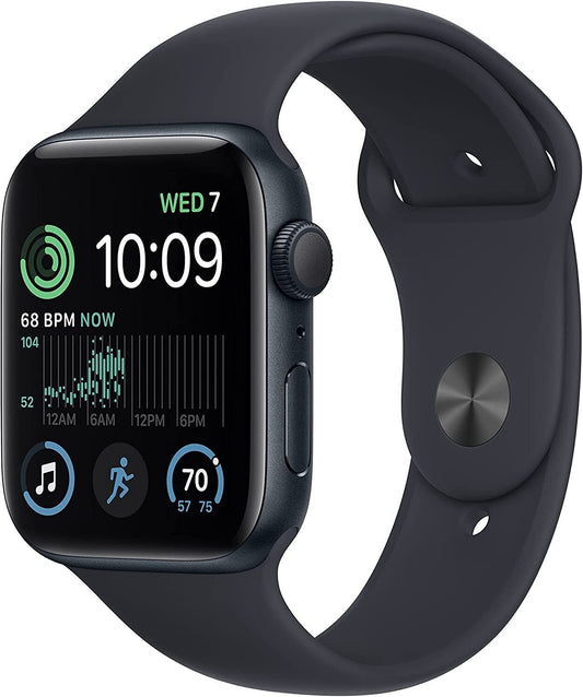 Apple Watch SE 44mm Space Grey Aluminium Case, Midnight Sports Band Band, Smart
