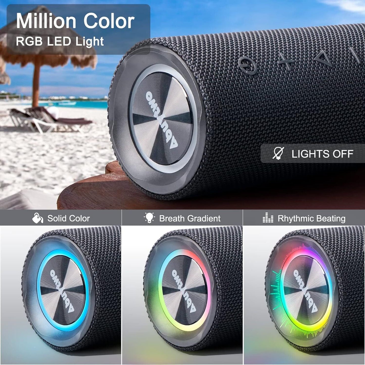 Abuytwo Bluetooth Speaker, IPX7 Waterproof, 0W, 24H Playtime, Built-in Mic