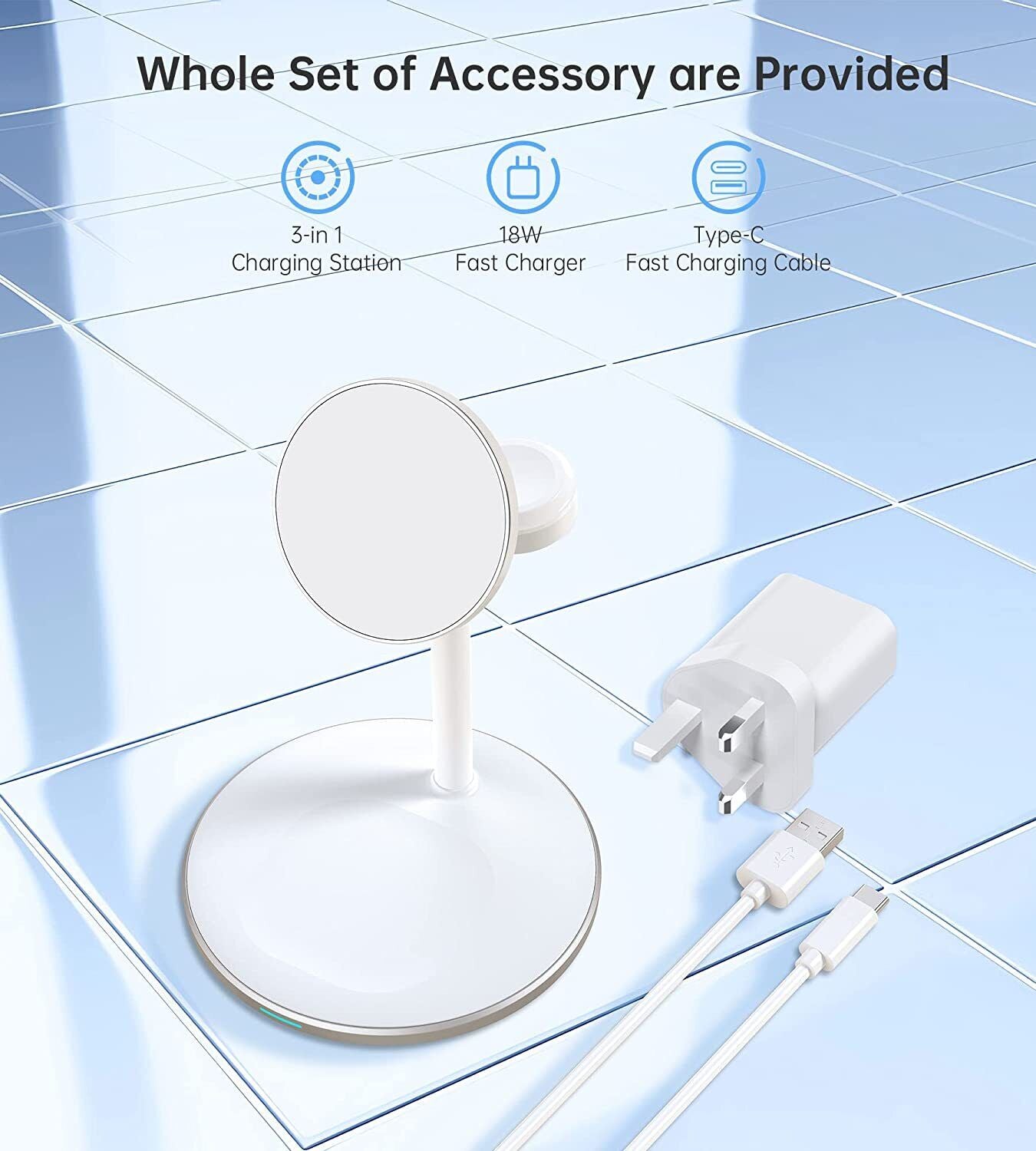 3 in 1 Wireless Charging Station, 15W Fast Wireless Mag-Safe Charger Stand Dock