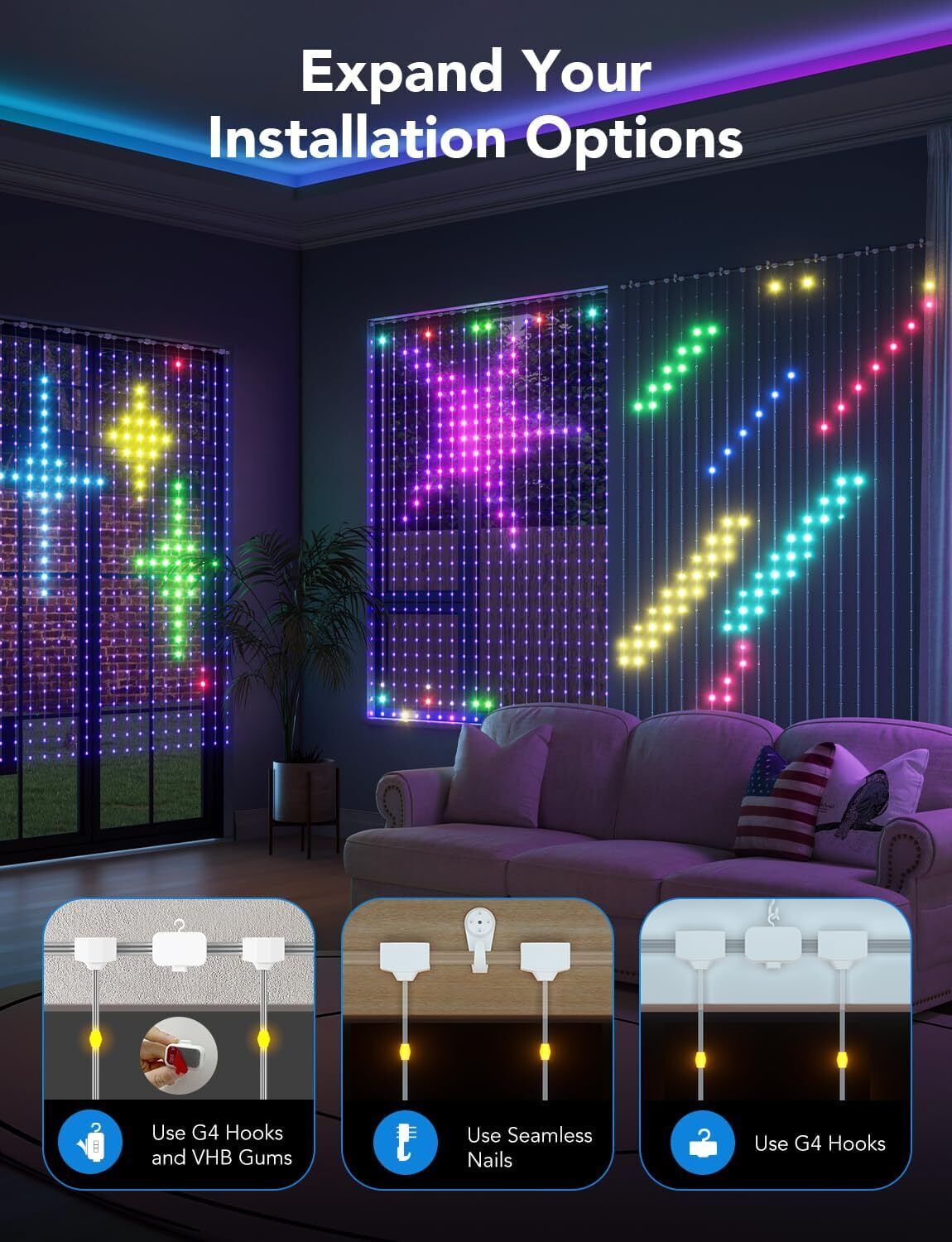 Govee Curtain Lights, 520 RGBIC LEDs Christmas Lights, Smart WiFi LED Curtain
