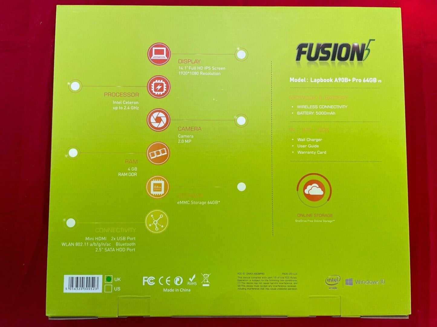 Fusion5 14.1inch A90B+ Pro 4Gb Ram 64GB Windows 10 Laptop Full HD IPS - Black