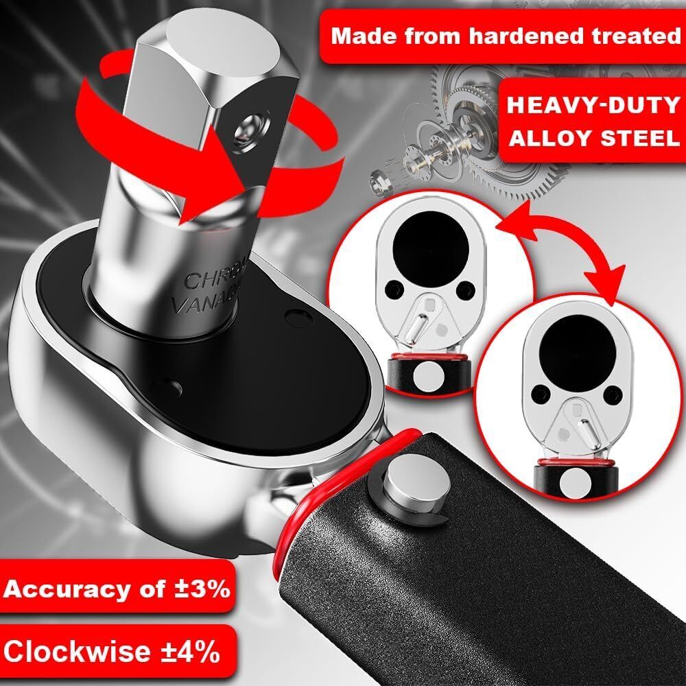 Aurlloct 3/8 Inch Drive Click Torque Wrench 5-70 Nm Set Black