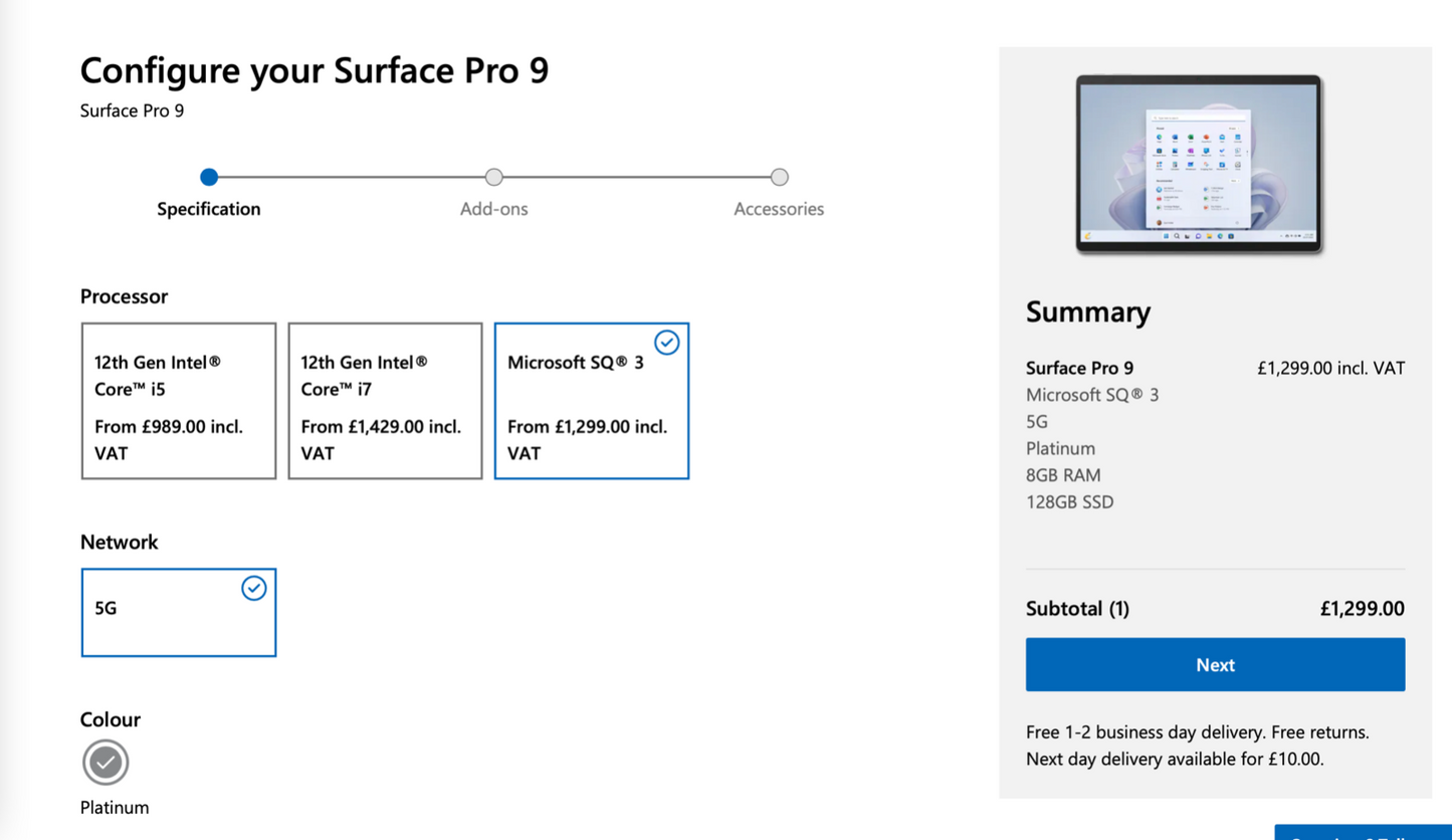 Microsoft Surface Pro 9 - 13" 2-in-1 LTE 5G - Microsoft SQ3, 8GB, 128GB - Platin