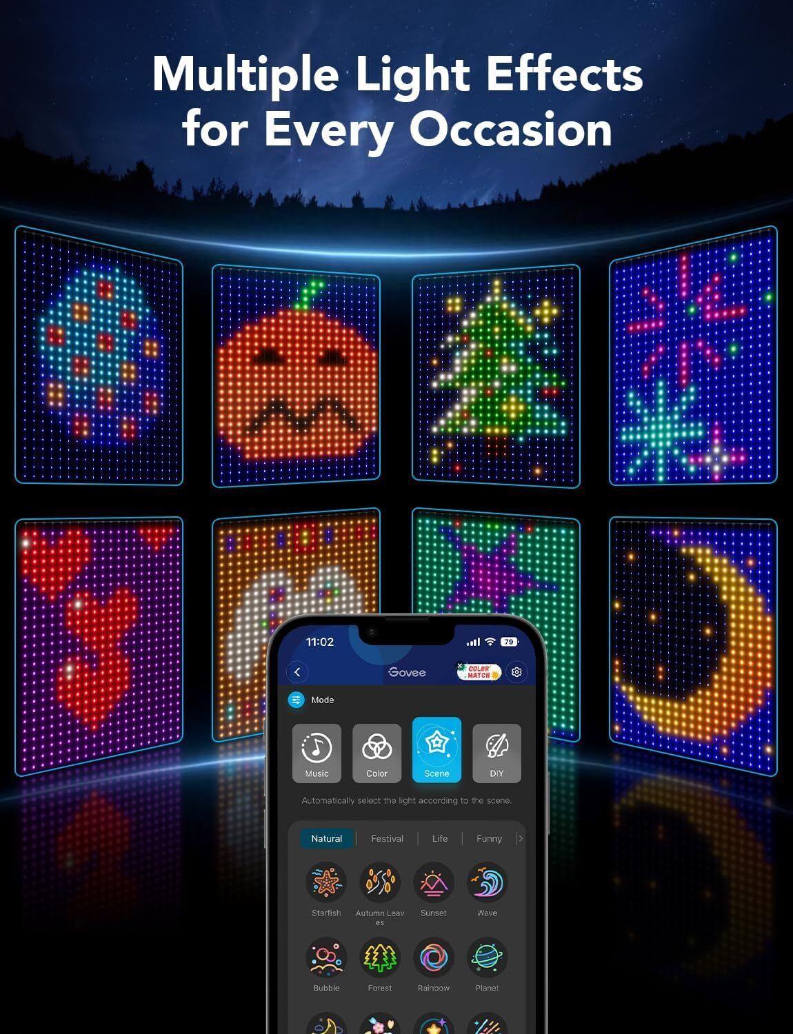 Govee Curtain Lights, 520 RGBIC LEDs Christmas Lights, Smart WiFi LED Curtain