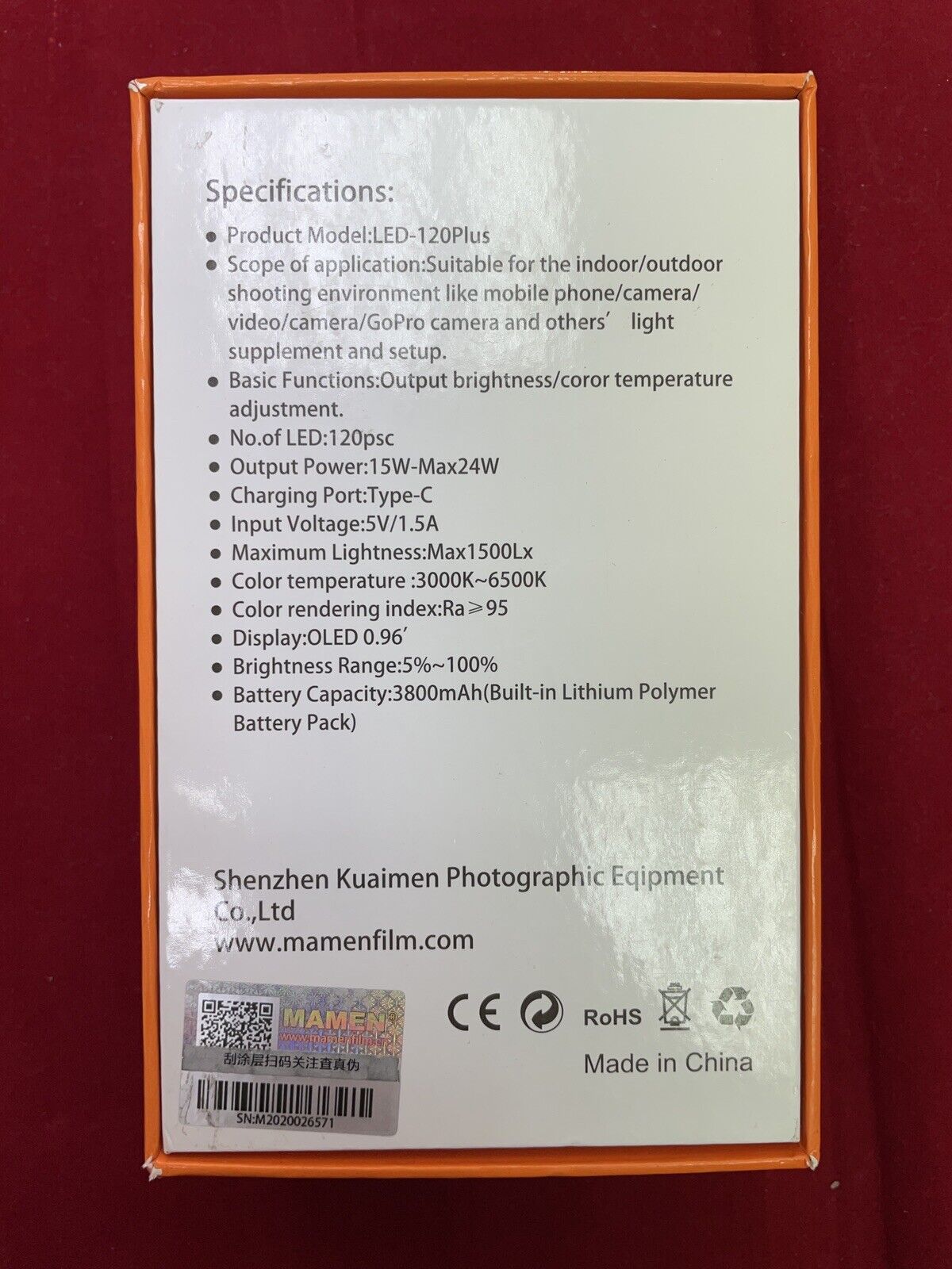 MAMEN LED-120PLUS Thin LED Video Light Lamp
