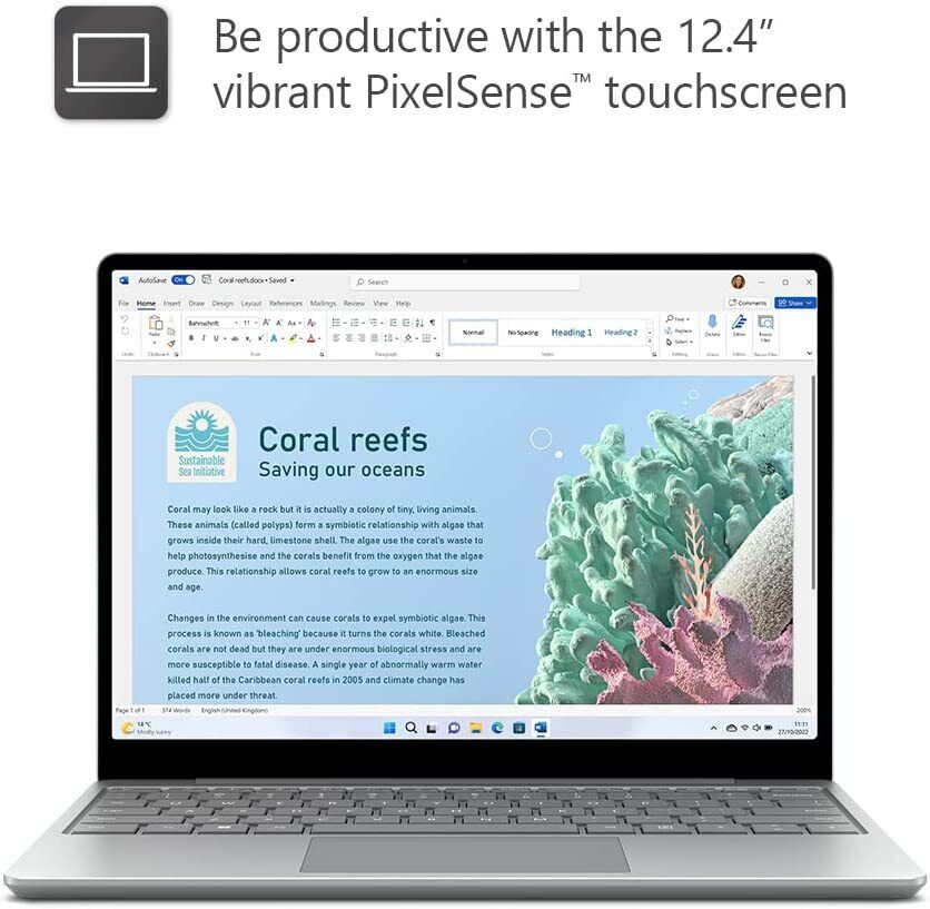 Microsoft Surface Laptop Go 2 Ultra-Thin 12.4” Touchscreen Laptop