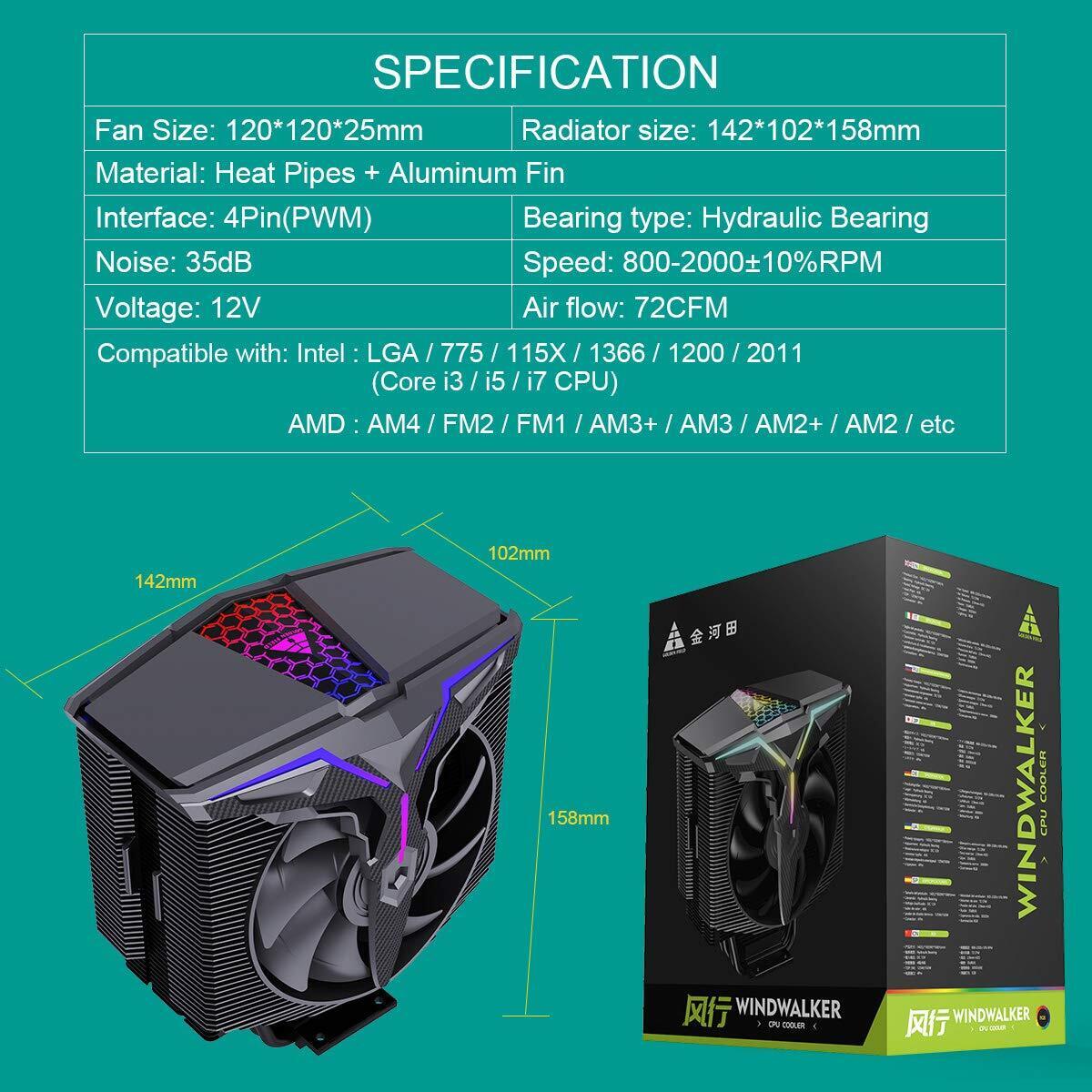 GOLDEN FIELD Wind Walker A-RGB CPU Cooler 4 HEATPIPES