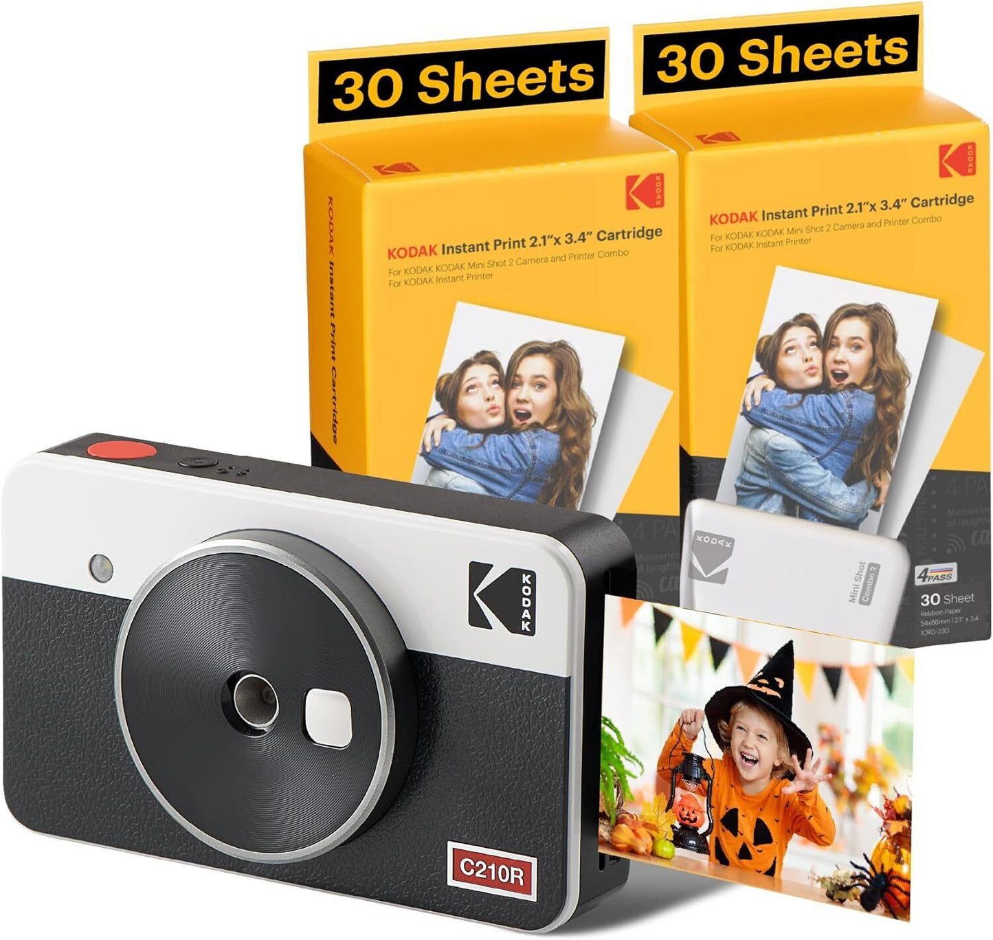 Kodak C210R Mini Shot 2 Bundle, Instant Digital Printer + 68 Sheets, White