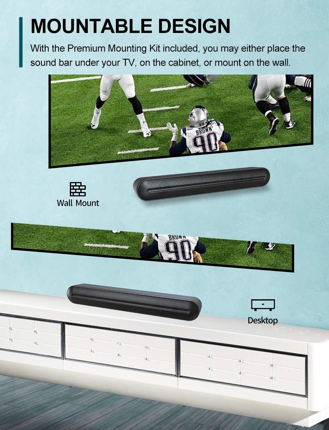 20 Inch Computer Soundbar with Bluetooth 5.0, Wired & Wireless PC Speaker, Home