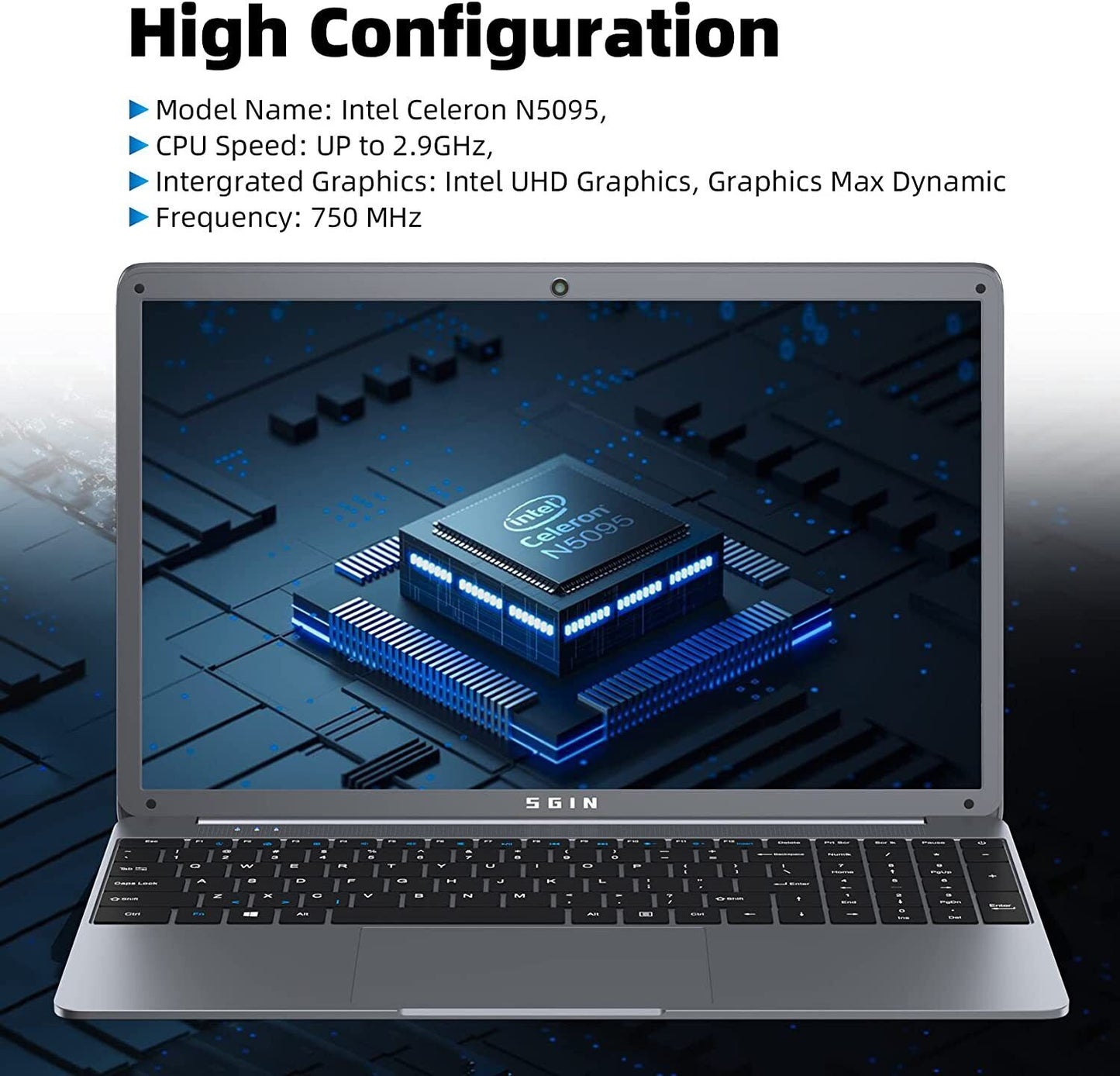 SGIN 15.6" FHD Laptop Intel Celeron N5095 12GB DDR4 512GB SSD WIN 11