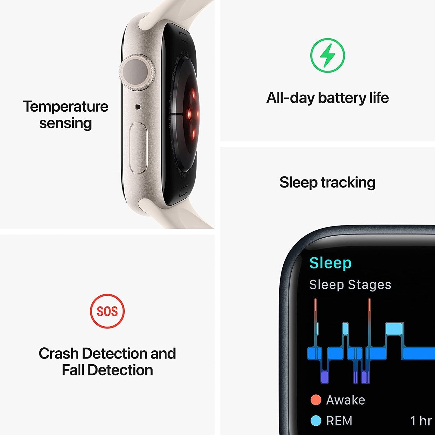 Apple Series 8 45 mm Waterproof Smart Watch GPS (2022 ) White Sport Band -
