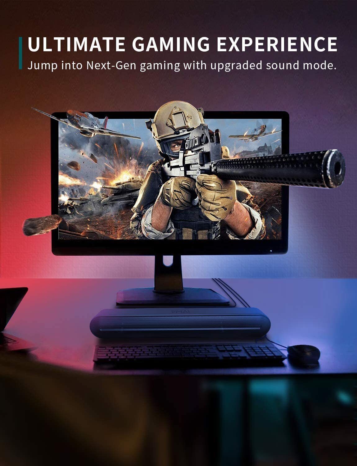 20 Inch Computer Soundbar with Bluetooth 5.0, Wired & Wireless PC Speaker, Home