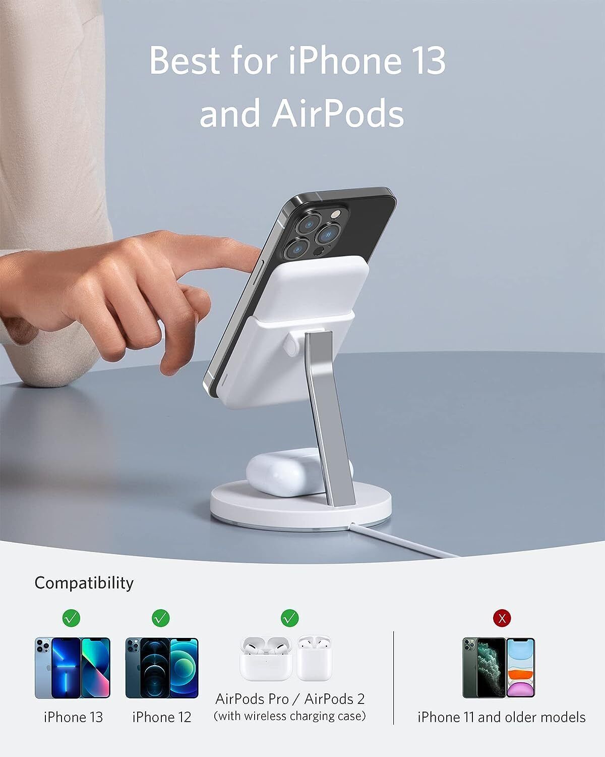 Anker Wireless Charger (MagGo), 633 2-in-1 Wireless Charging Station, Detachable