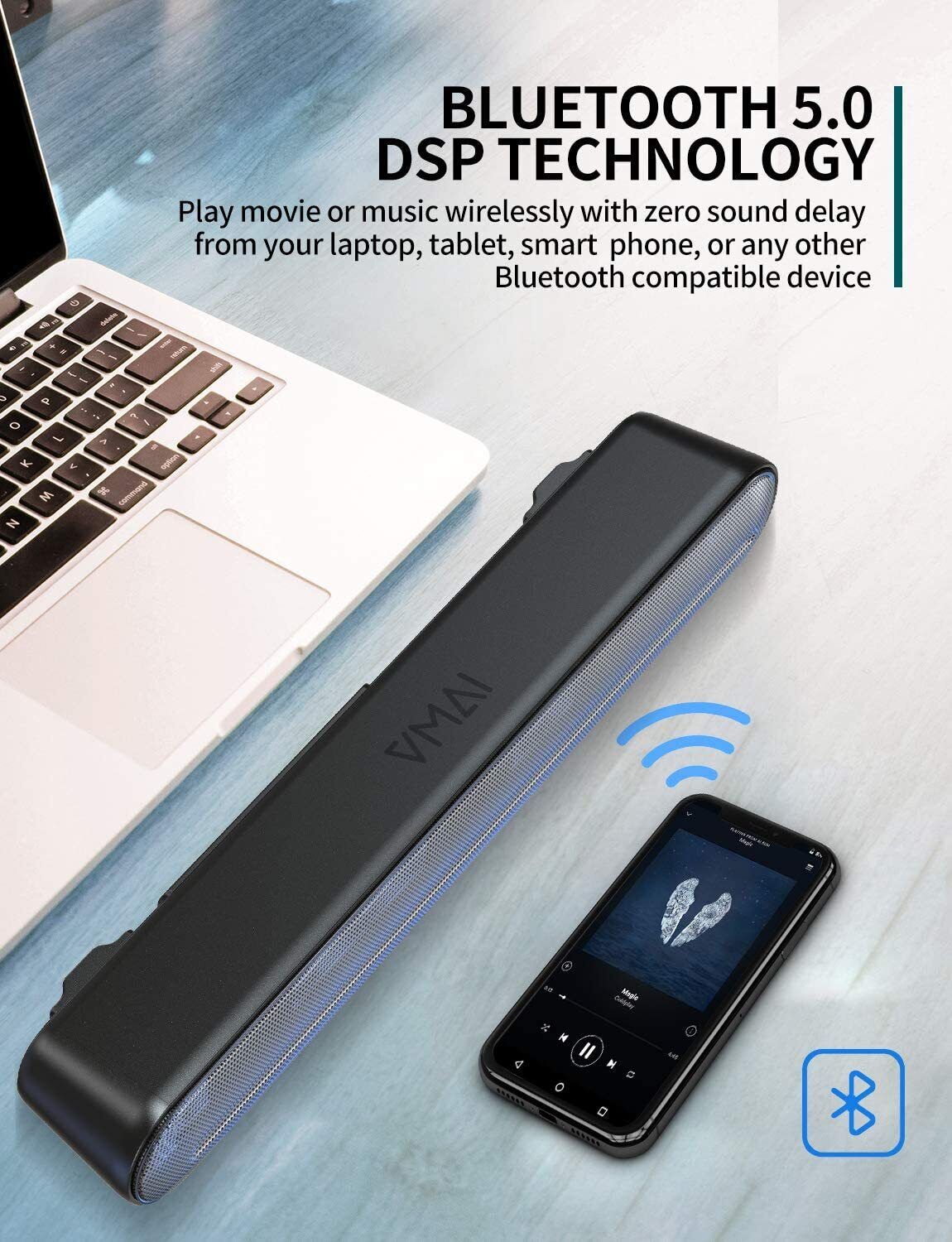 20 Inch Computer Soundbar with Bluetooth 5.0, Wired & Wireless PC Speaker, Home
