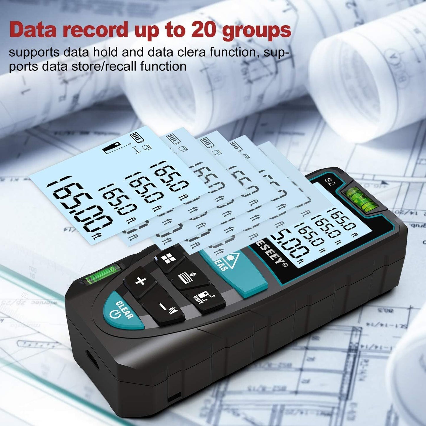 Laser Distance Meter 50M/165ft, Mileseey by RockSeed IP54 Laser Measure with 2 B