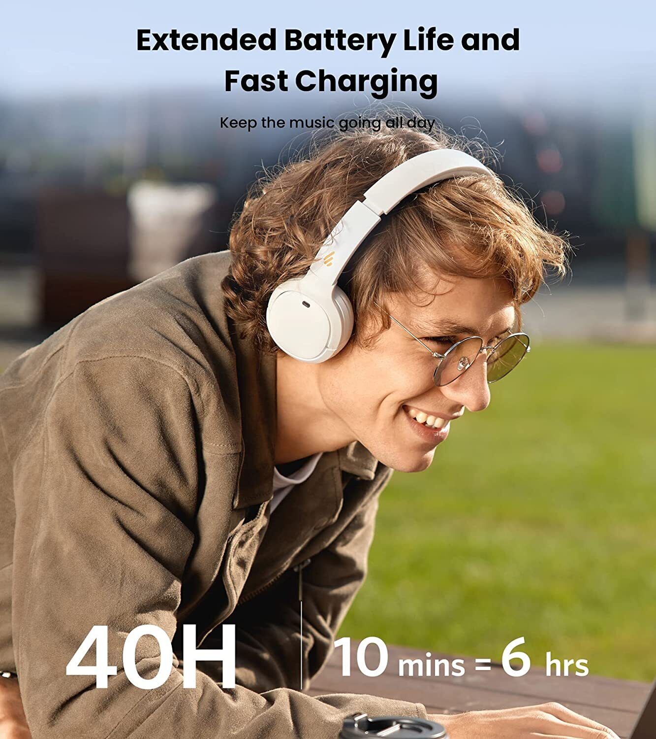 Edifier WH500 Wireless On-Ear Headphones Lightweight Game Mode - White
