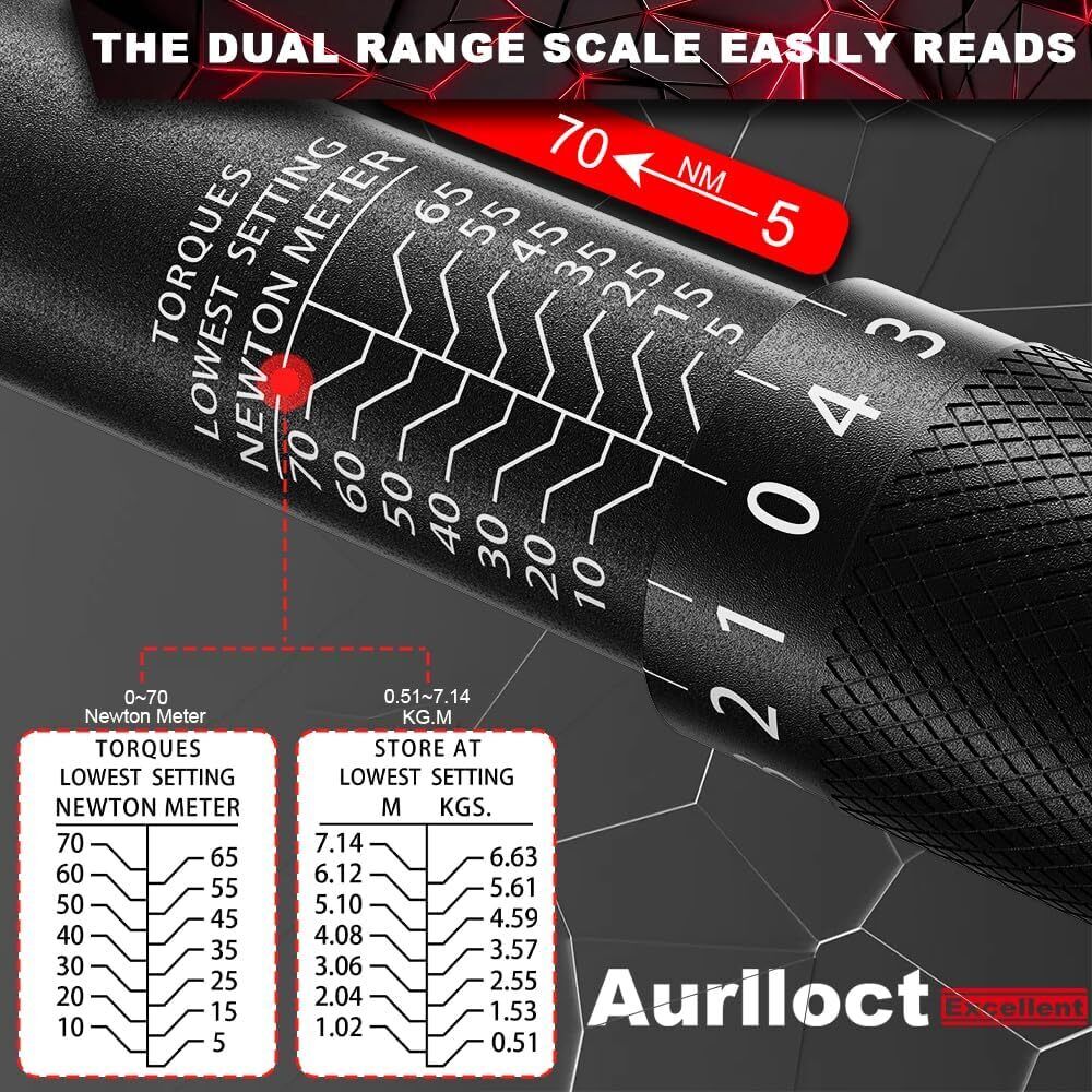 Aurlloct 3/8 Inch Drive Click Torque Wrench 5-70 Nm Set Black