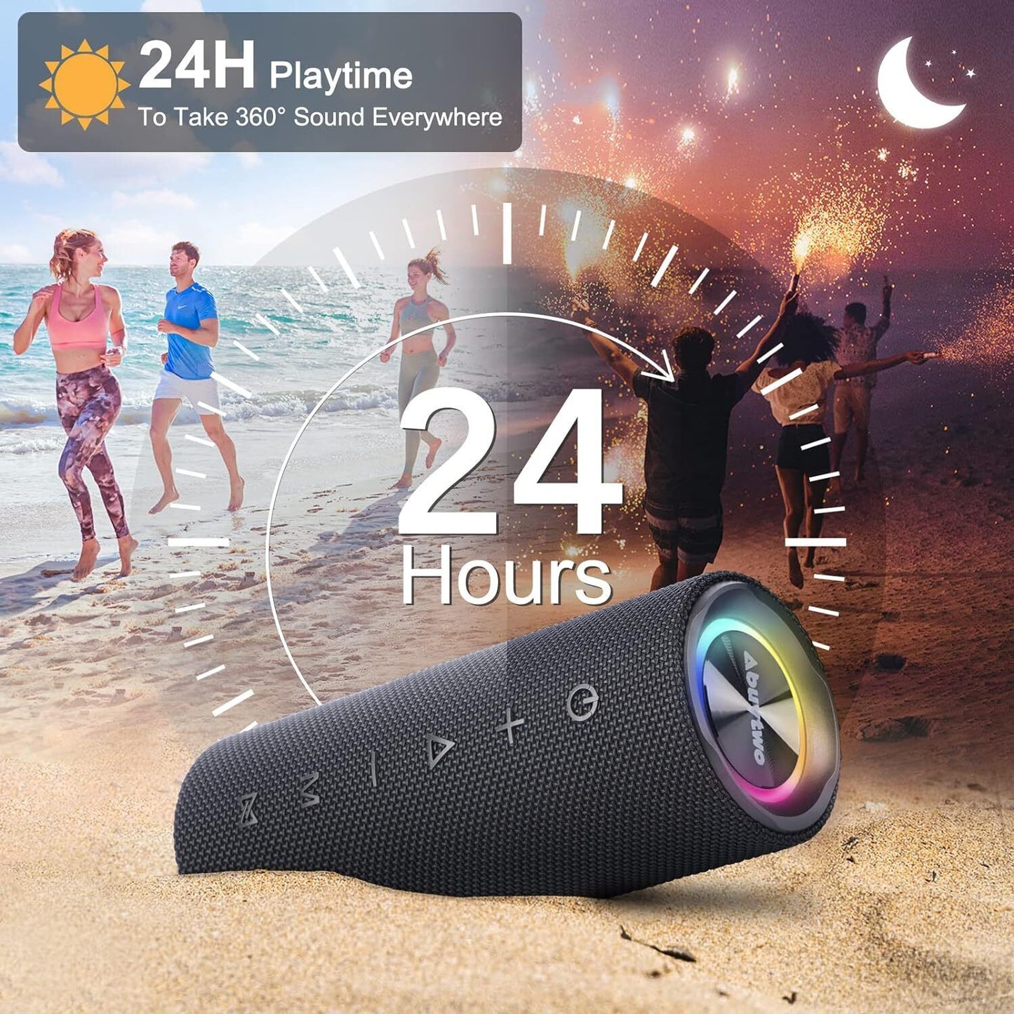 Abuytwo Bluetooth Speaker, IPX7 Waterproof, 0W, 24H Playtime, Built-in Mic