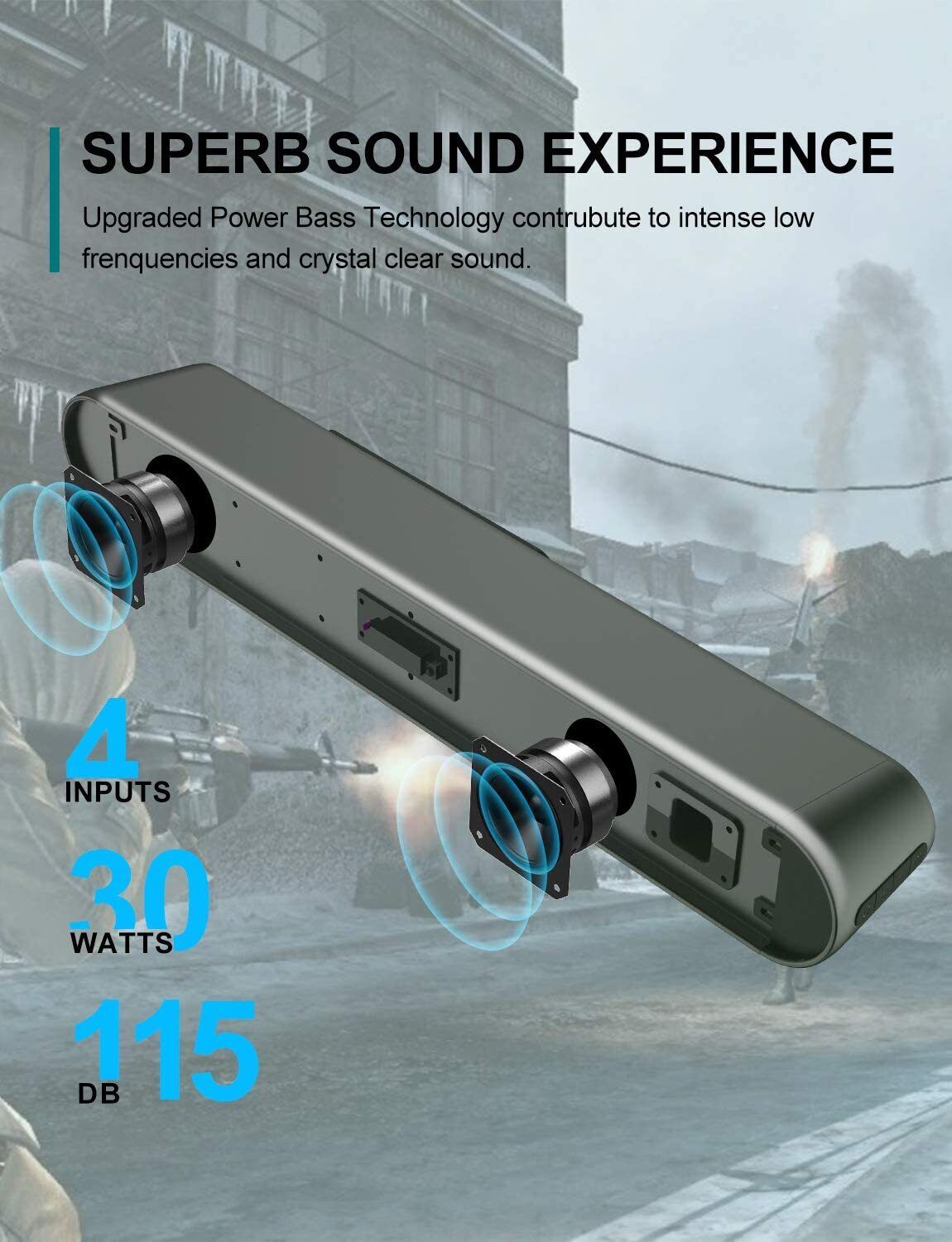 20 Inch Computer Soundbar with Bluetooth 5.0, Wired & Wireless PC Speaker, Home