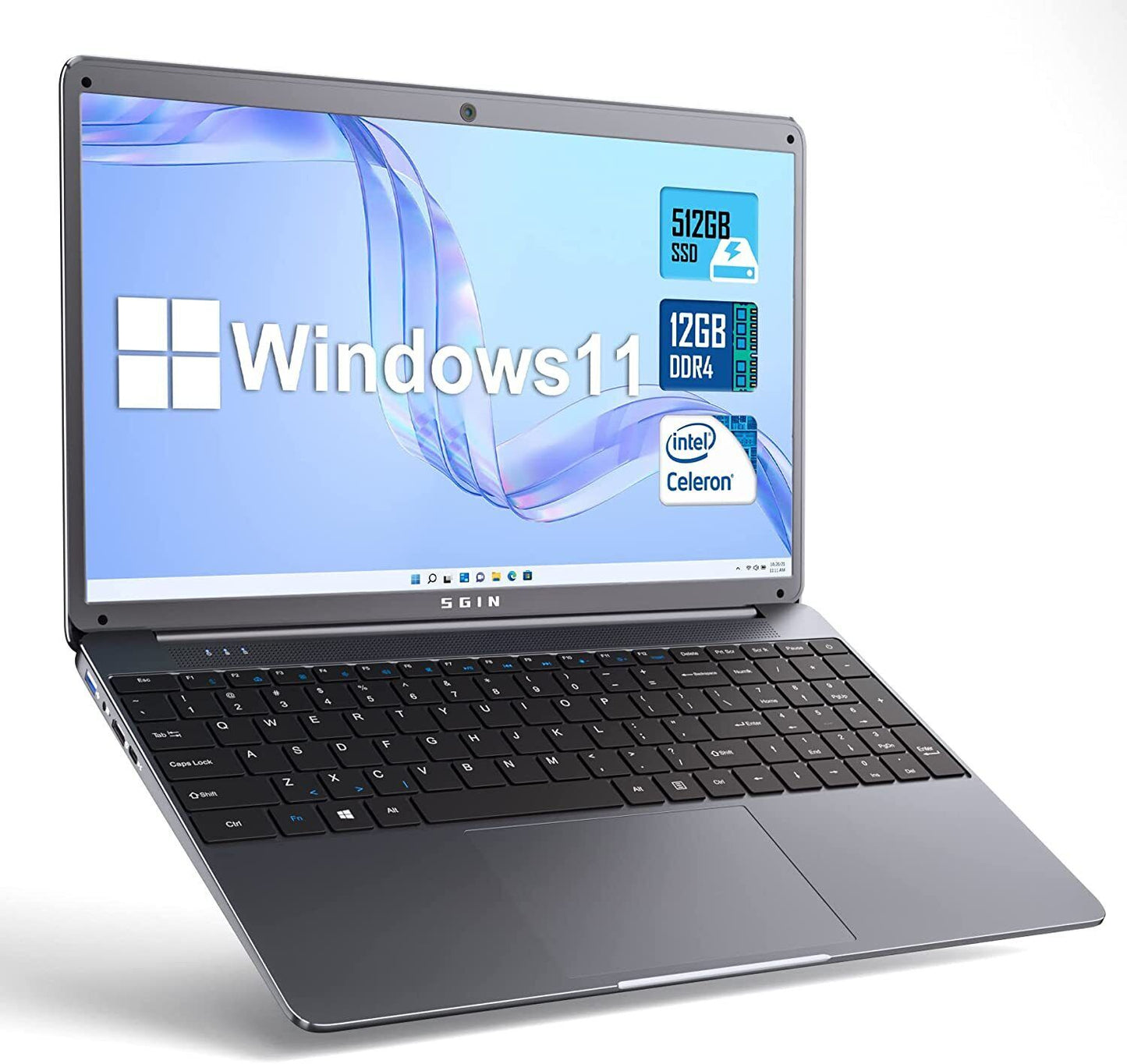 SGIN 15.6" FHD Laptop Intel Celeron N5095 12GB DDR4 512GB SSD WIN 11