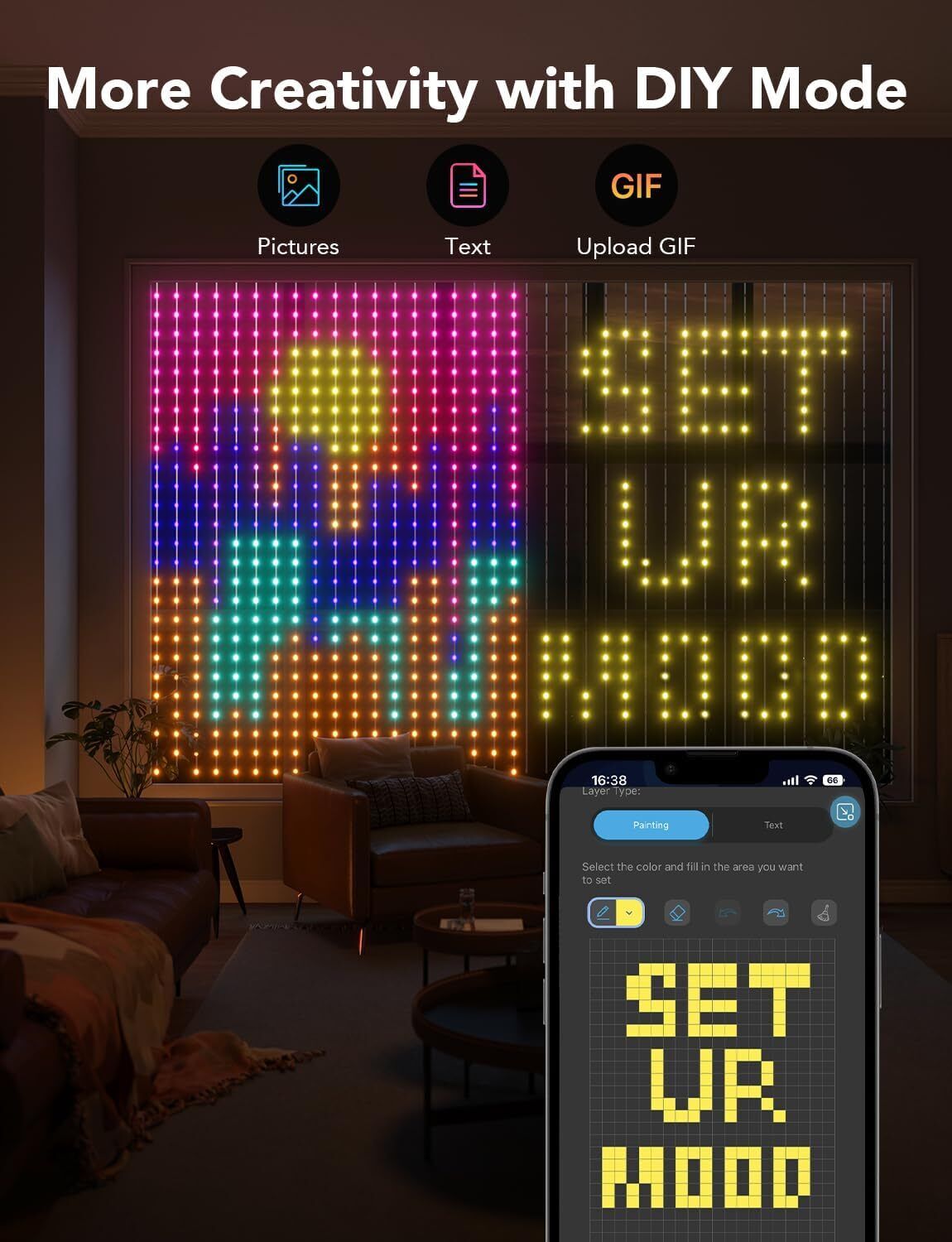 Govee Curtain Lights, 520 RGBIC LEDs Christmas Lights, Smart WiFi LED Curtain