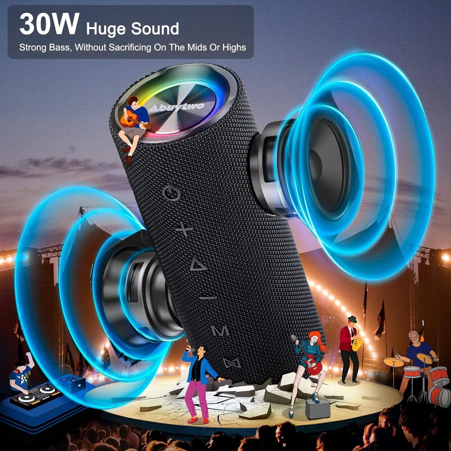 Abuytwo Bluetooth Speaker, IPX7 Waterproof, 0W, 24H Playtime, Built-in Mic