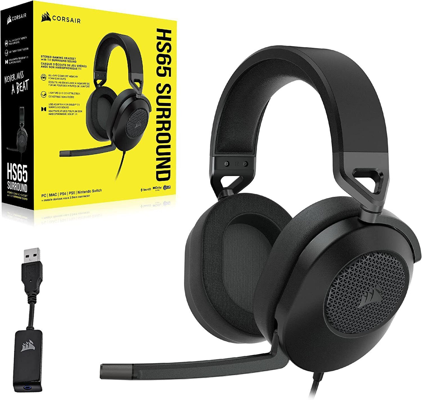 Corsair HS65 SURROUND Gaming Headset - Carbon