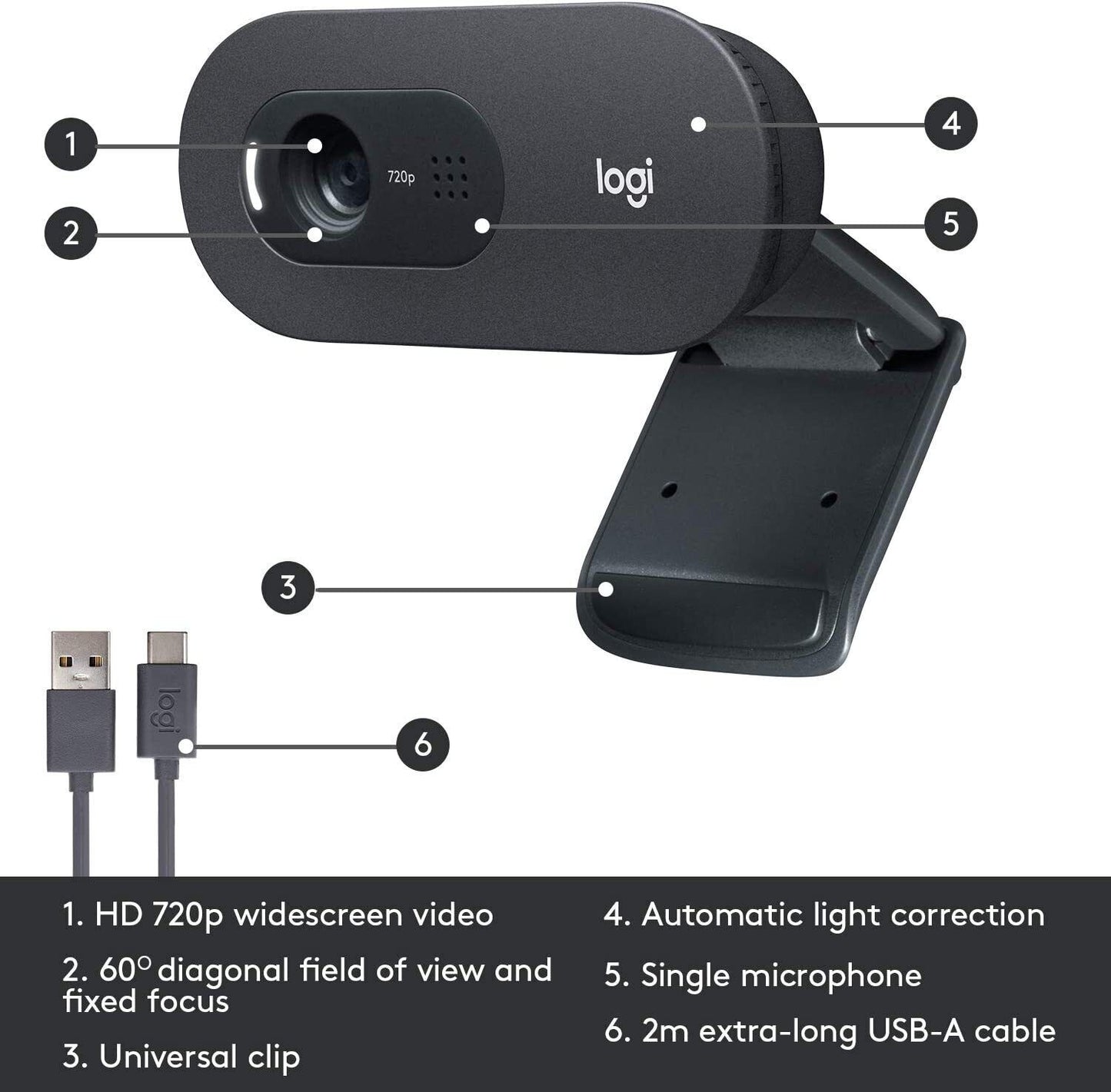 Logitech C505 HD Webcam - 720p HD External USB Camera for Desktop or Laptop