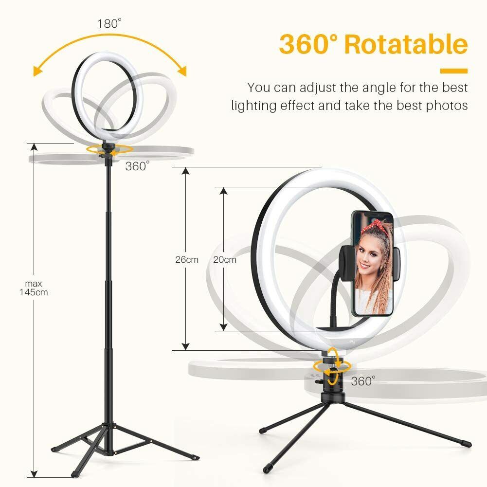 10.2" Ring Light with 2 Tripod Stand & Phone Holder, Anozer Dimmable Selfie Ring