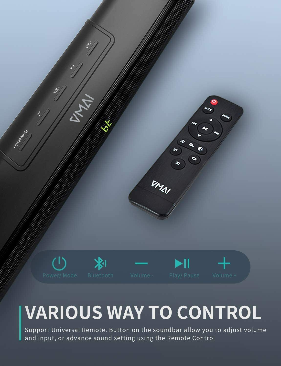 vmai soundbar s5 Built-in Subwoofer, Wired & Wireless Bluetooth 5.0 60W