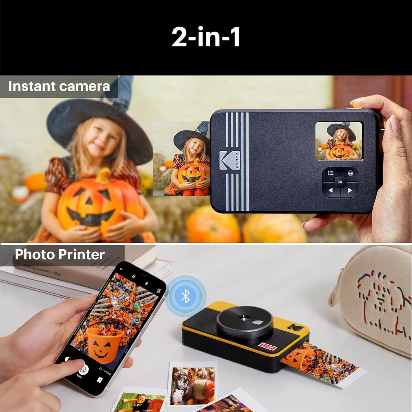 Kodak C210R Mini Shot 2 Bundle, Instant Digital Printer + 68 Sheets, White