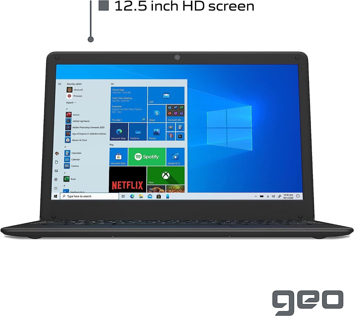 GeoBook 2E 12.5-inch Laptop Windows 10 Intel Celeron 4GB RAM AC Wi-Fi 64GB eMMC