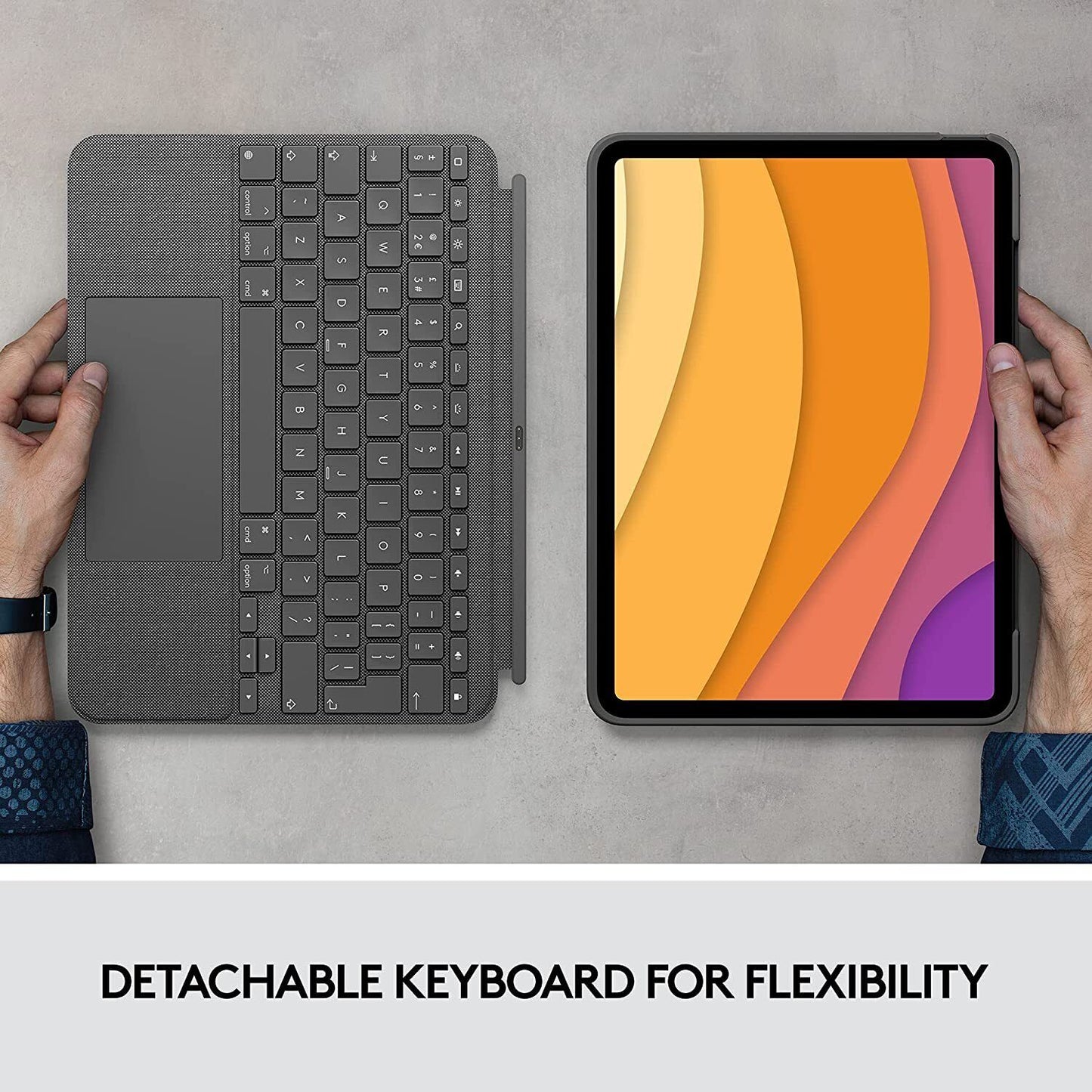 Logitech Combo Touch iPad Air (4th, 5th gen - 2020, 2022) Keyboard Case Grey .