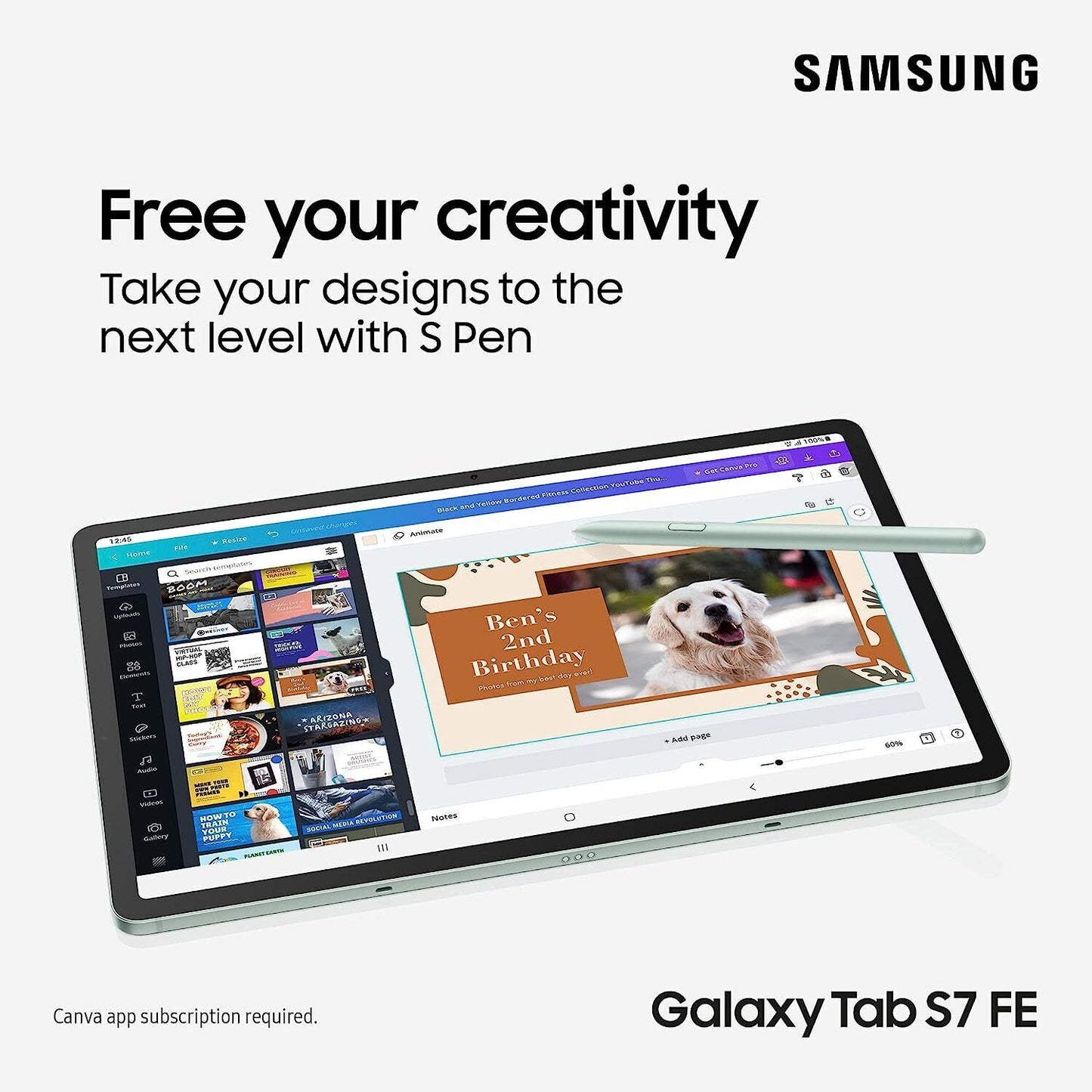 Samsung Galaxy Tab S7 FE 12.4 Inch Wi-Fi Android Tablet 64GB Black 3Y Warranty