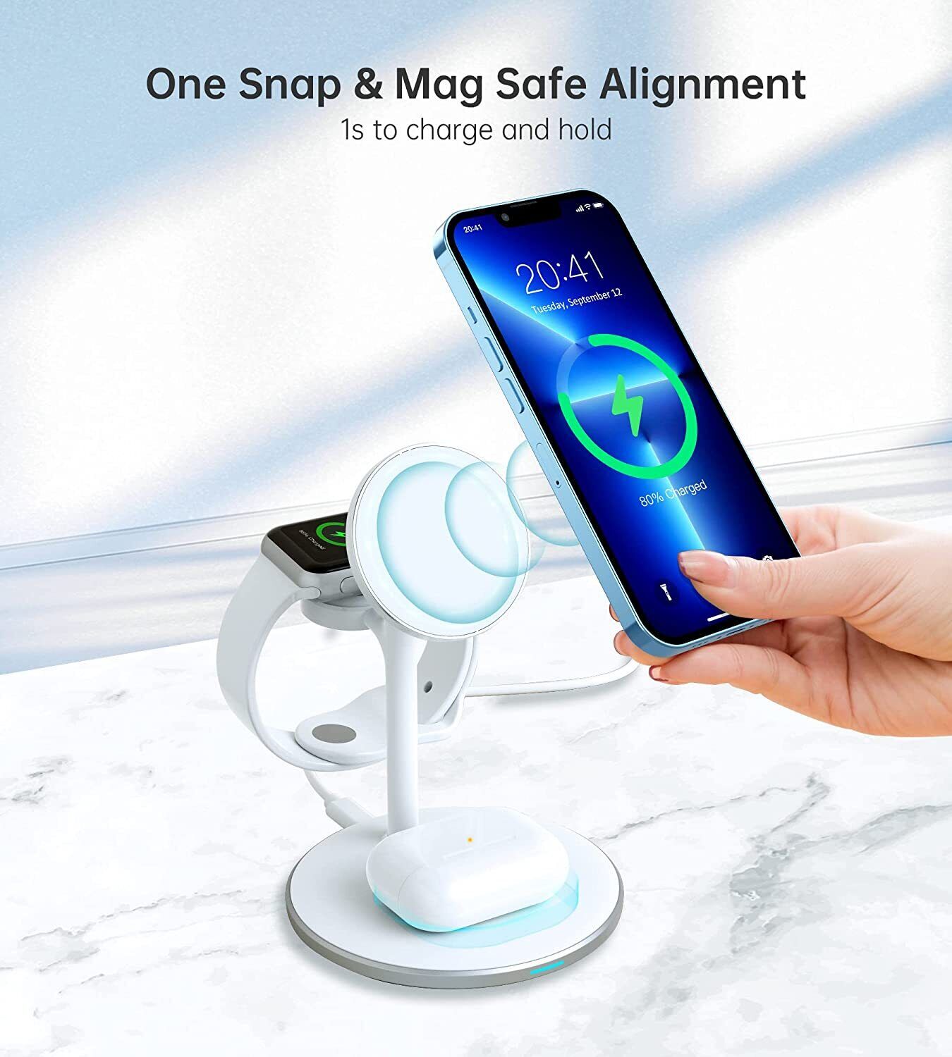 3 in 1 Wireless Charging Station, 15W Fast Wireless Mag-Safe Charger Stand Dock