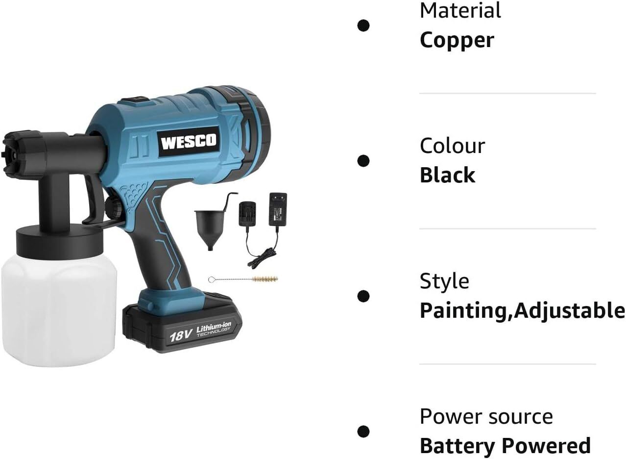 Wesco 18V 2.0AH 500ml/min Paint Spray Gun with 2.5mm Nozzles WS2342