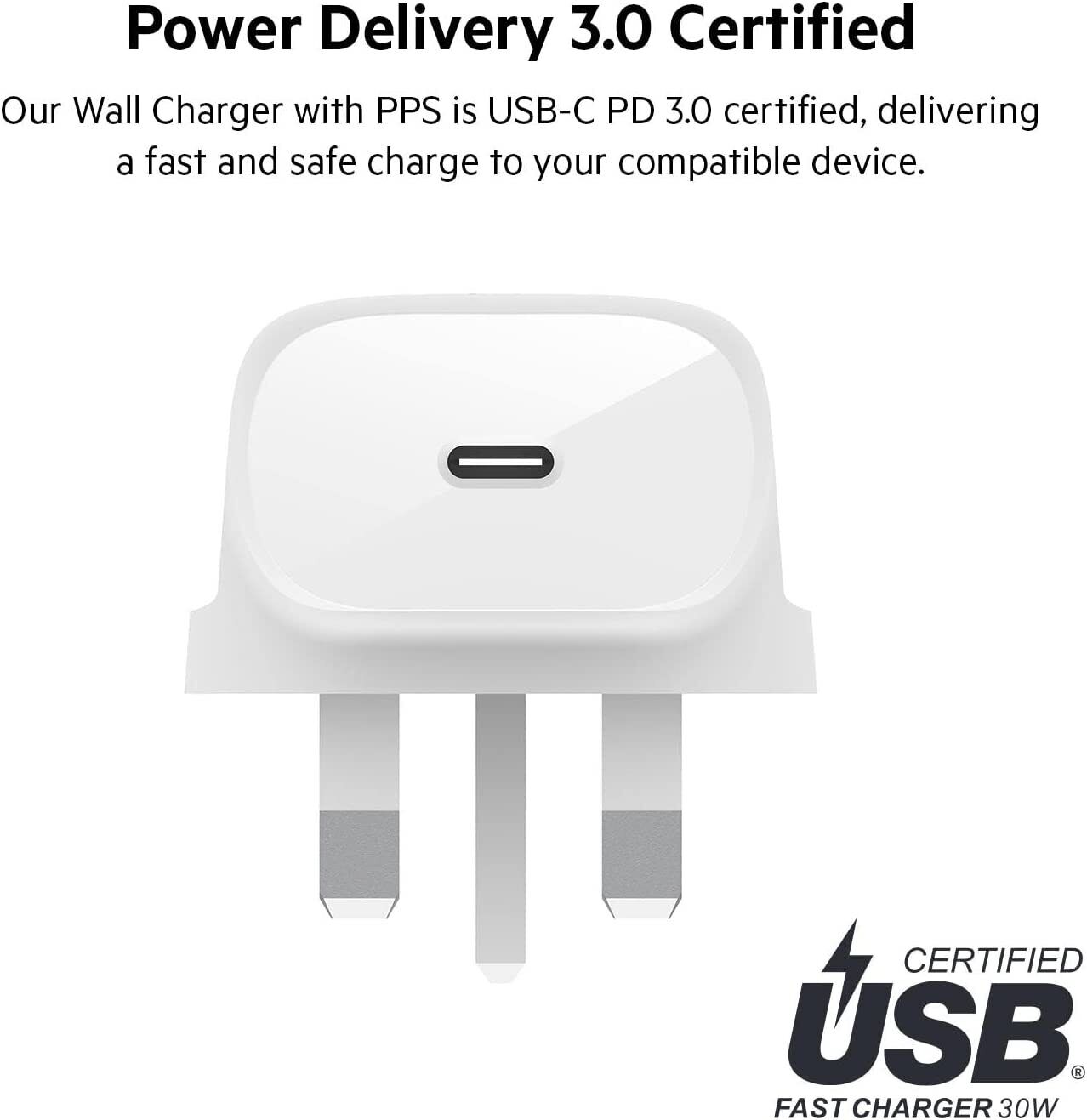 Belkin 30W USB C Wall Charger with USB-C to C Cable, PPS, PowerDelivery