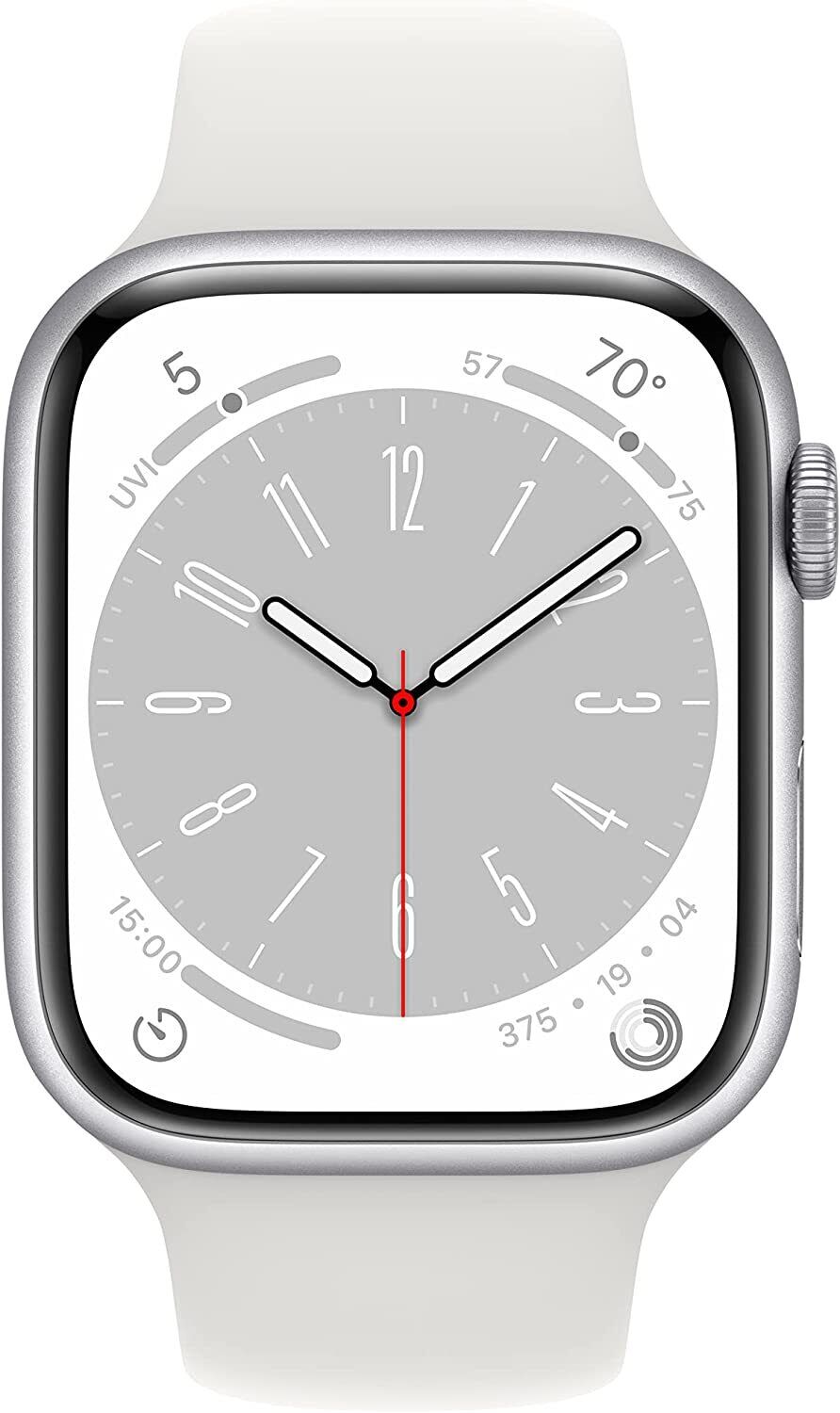 Apple Series 8 45 mm Waterproof Smart Watch GPS (2022 ) White Sport Band -