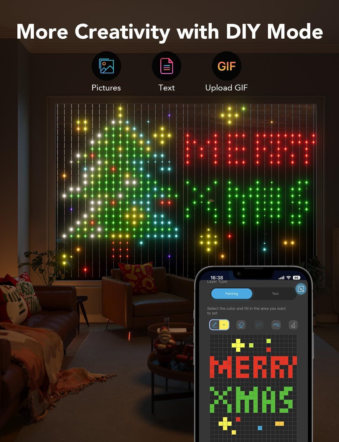 Govee Curtain Lights, 520 RGBIC LEDs Christmas Lights, Smart WiFi LED Curtain