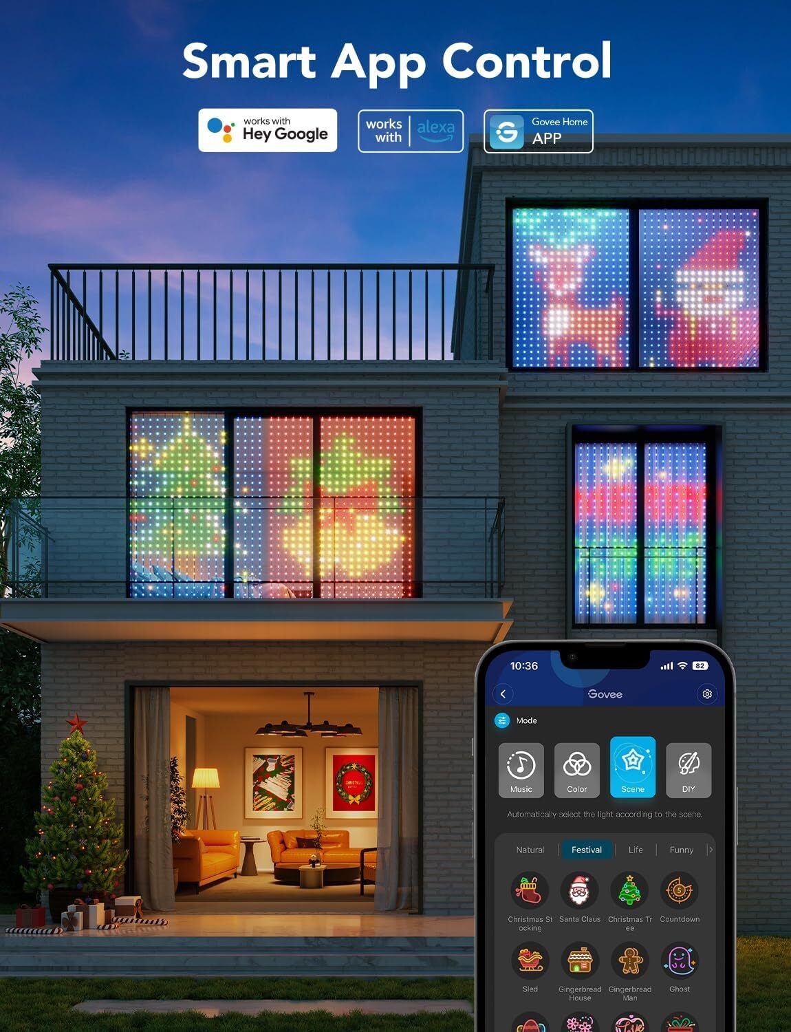 Govee Curtain Lights, 520 RGBIC LEDs Christmas Lights, Smart WiFi LED Curtain