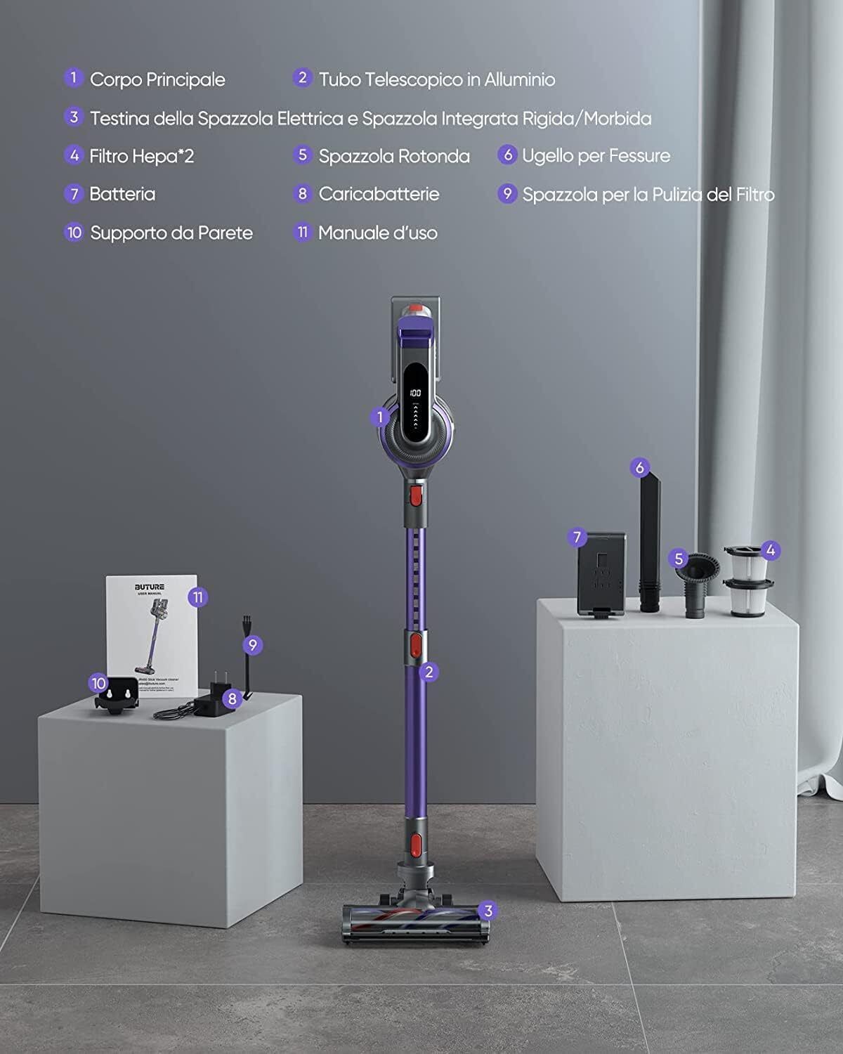 BuTure Cordless Vacuum, 33 Kpa Powerful Stick Vacuum with Rechargeable Battery