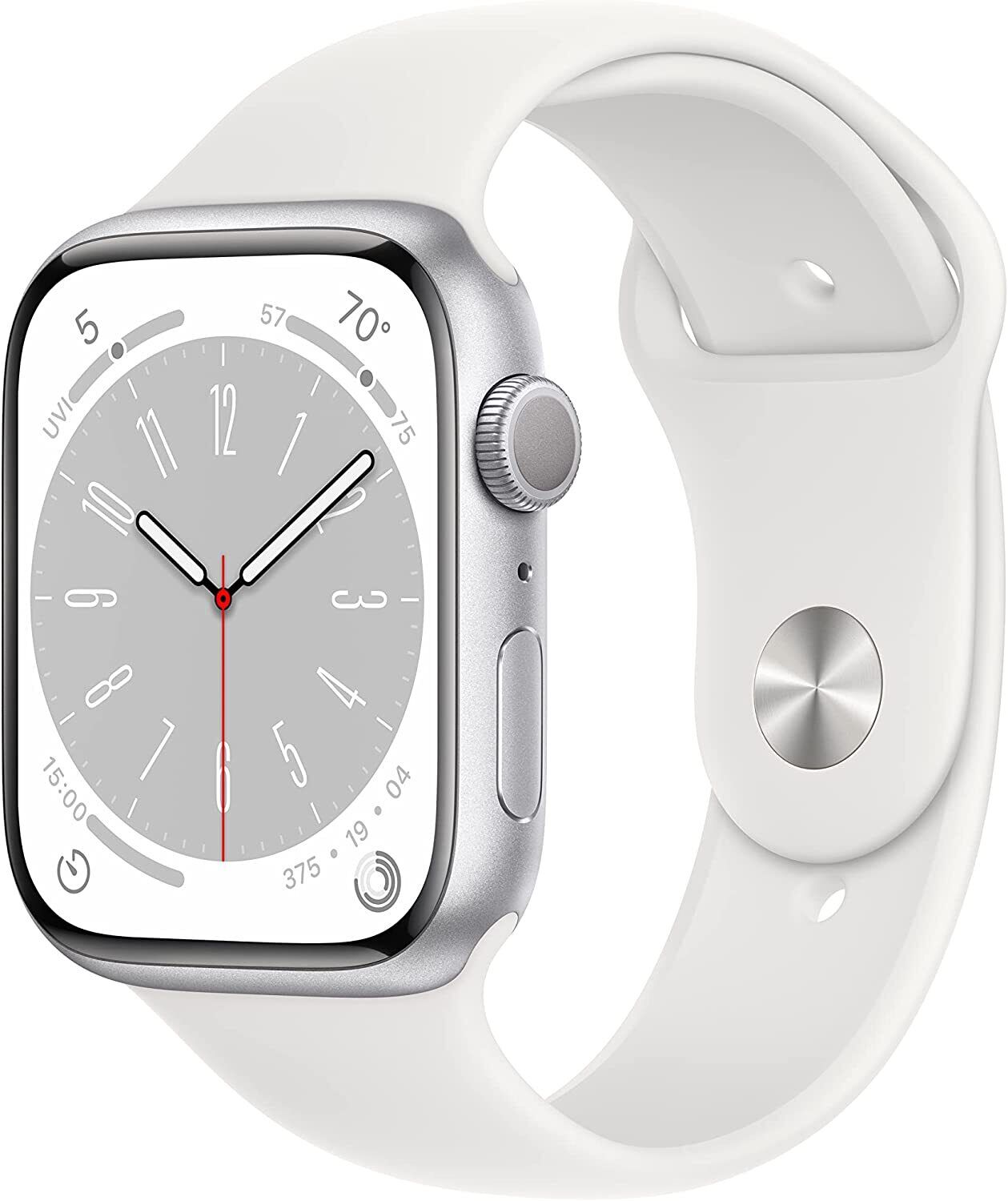 Apple Series 8 45 mm Waterproof Smart Watch GPS (2022 ) White Sport Band -