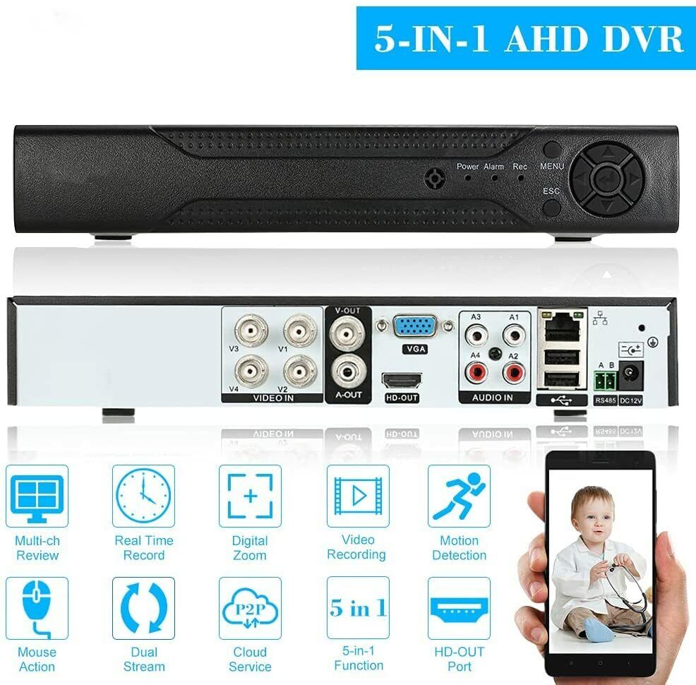 Splenssy 4CH 1080P Hybrid NVR AHD TVI CVI 5-in-1 Digital Video Recorder P2P Clou