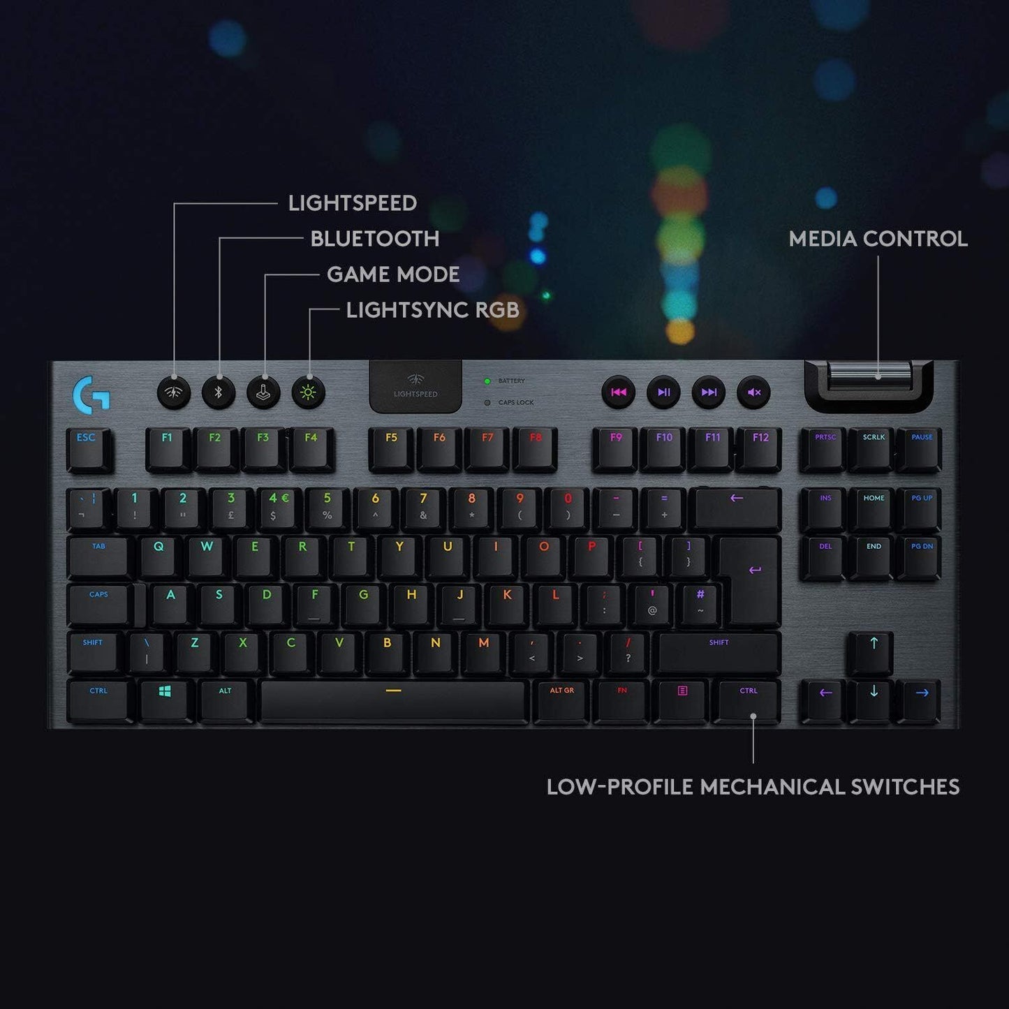 Logitech G915 TKL Wireless Gaming Tactile Keyboard, UK English (Qwerty) - Carbon