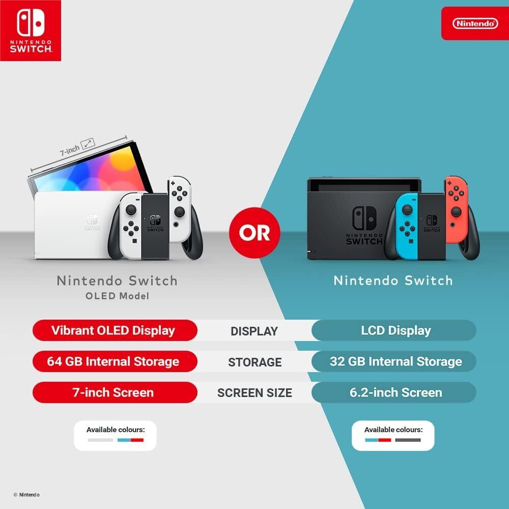 Nintendo Switch OLED Model HEG-001 Handheld Console - 64GB - Black/Neon Red/Neon