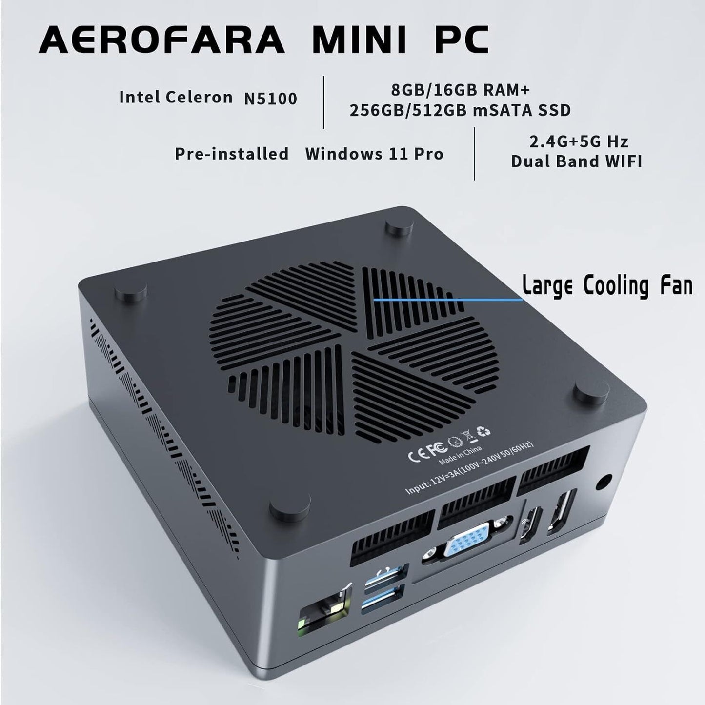 Mini PC Windows AERO 5 Lite N5100 16GB DDR/512GB SSD Small Desktop Computer Inte