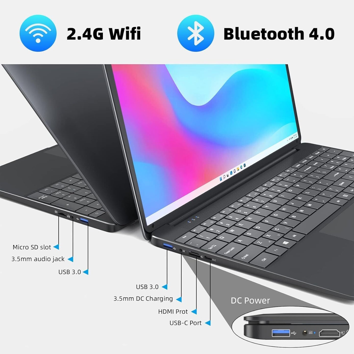 SGIN 15.6 Inch Laptop Windows 11 8GB RAM 256GB SSD Celeron Quad-Core Up to 2.8GH