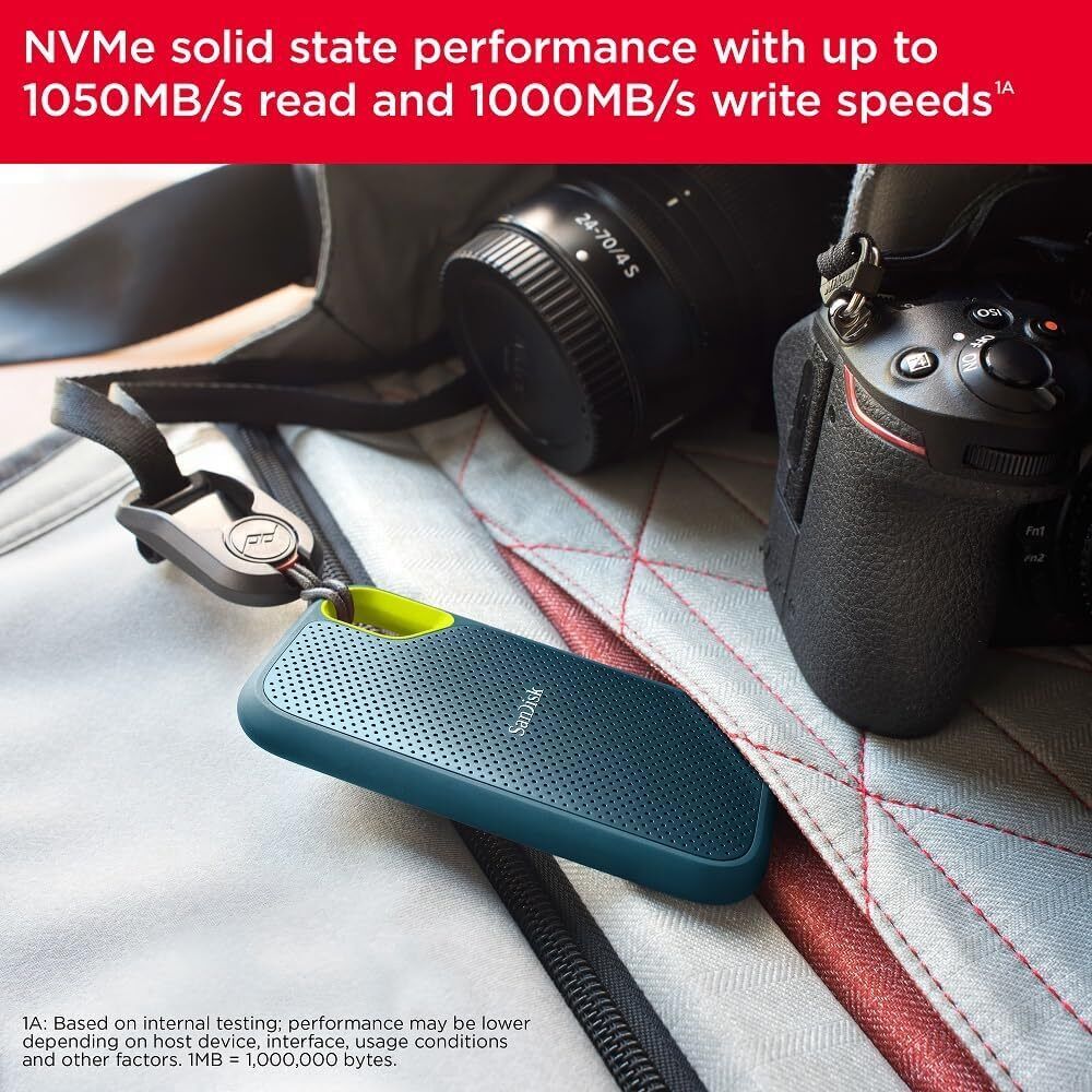 SanDisk Extreme 2TB Portable NVMe SSD, USB-C, up to 1050MB/s Read and 1000MB/s W