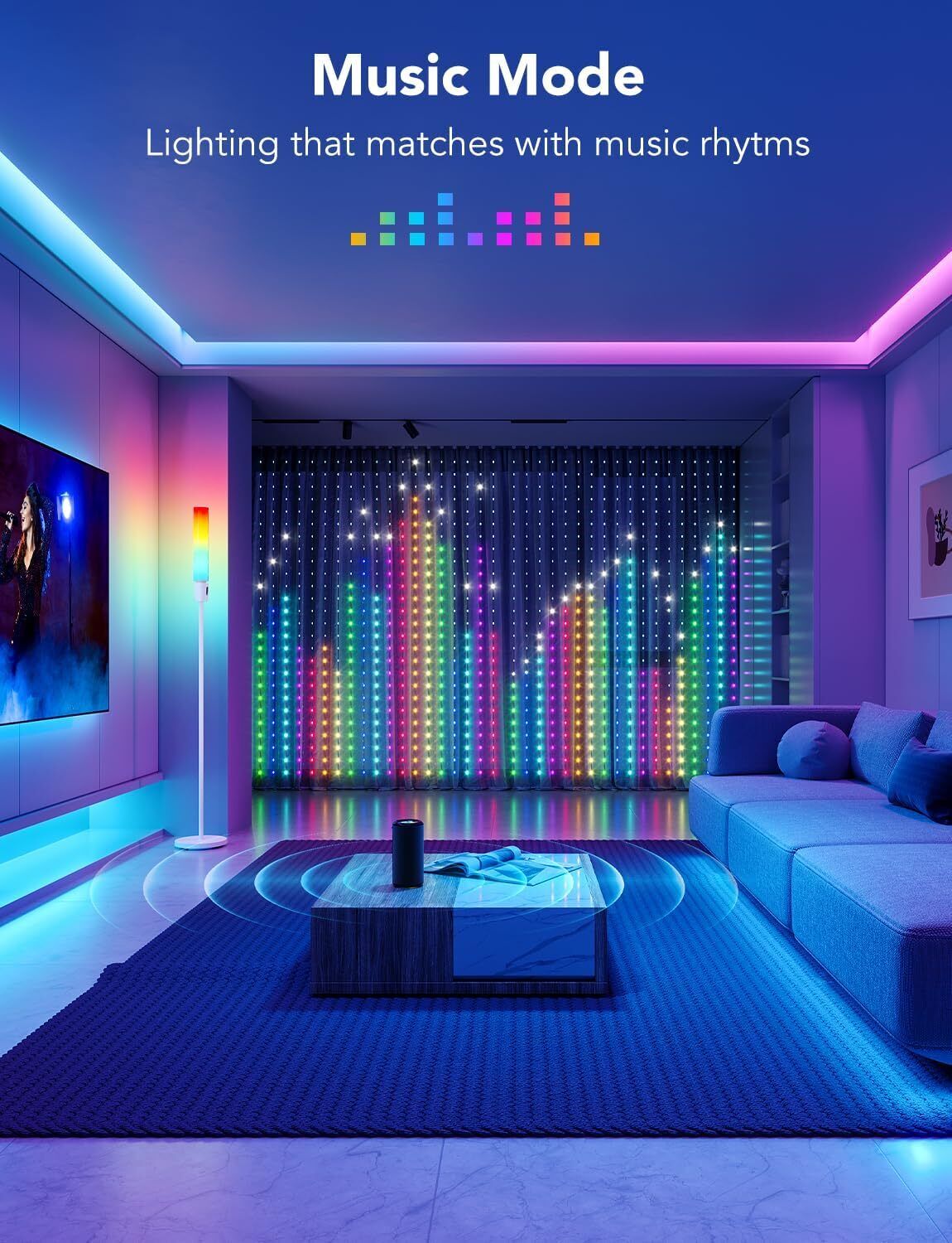 Govee Curtain Lights, 520 RGBIC LEDs Christmas Lights, Smart WiFi LED Curtain