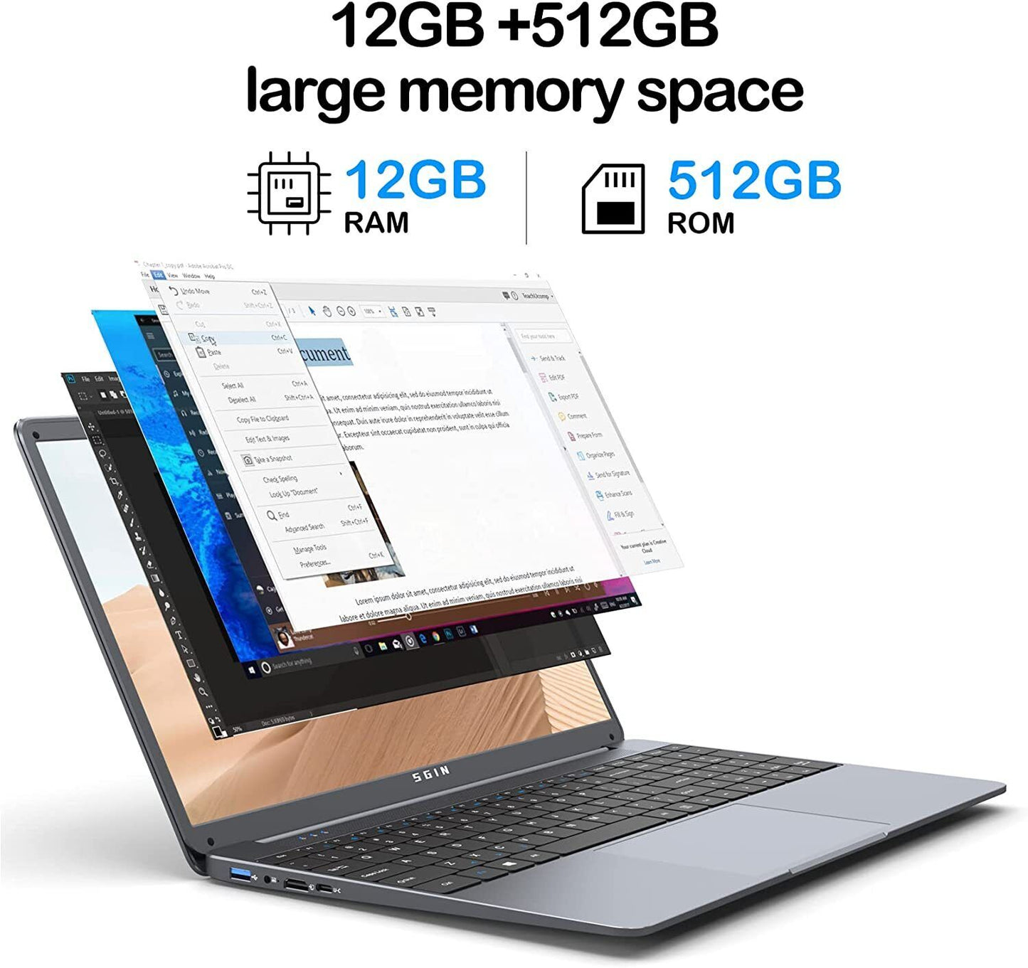 SGIN 15.6" FHD Laptop Intel Celeron N5095 12GB DDR4 512GB SSD WIN 11